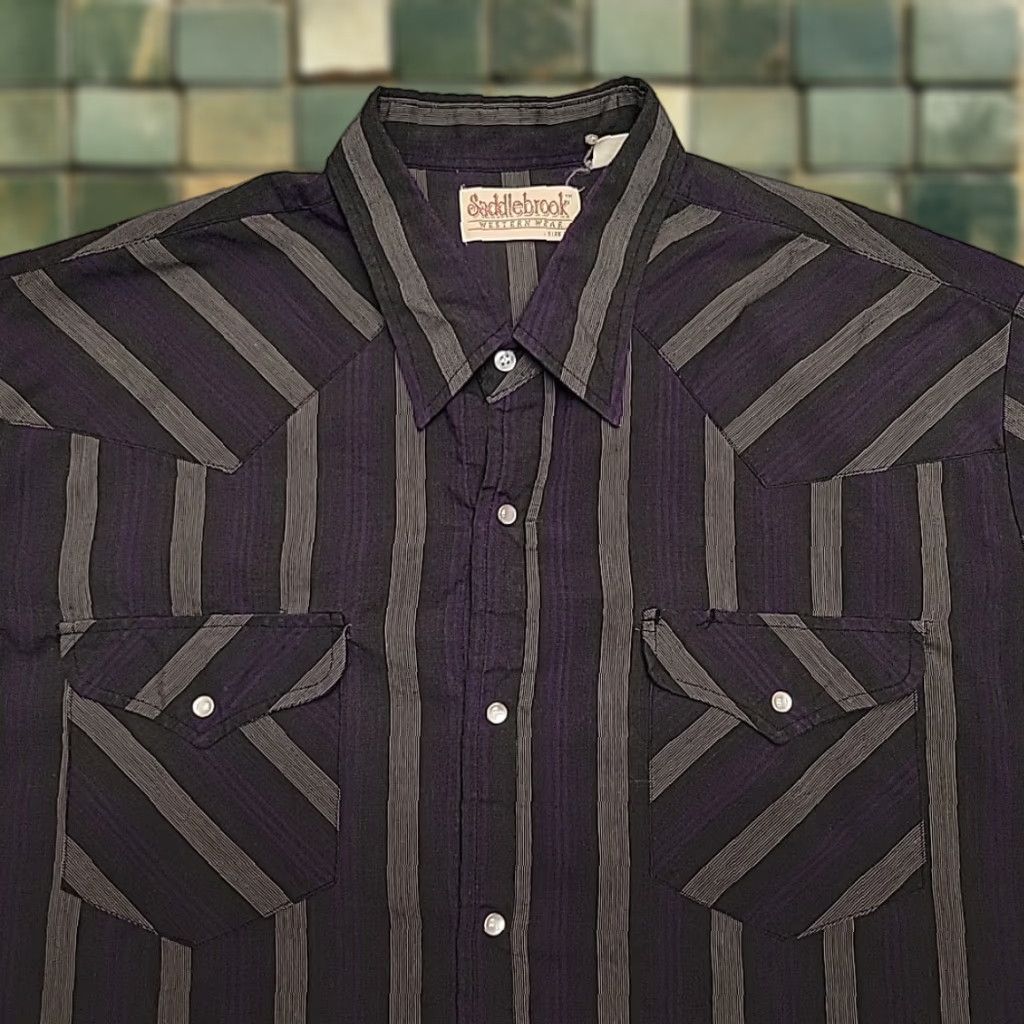 Vintage VINTAGE Saddlebrook Shirt Men XL Purple Striped Pearl Snap Western Cowboy Casual Shirt Size US XL / EU 56 / 4 - 1 Thumbnail