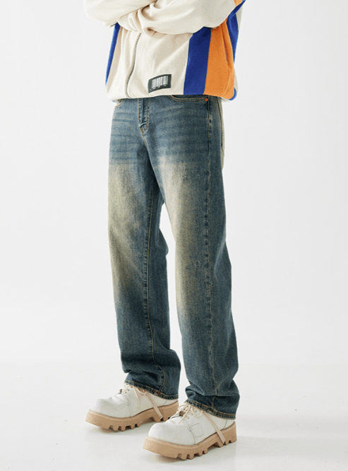 Japanese Brand × Jean Men's retro straight distressed contrast washed stretch jean Size US 34 / EU 50 - 2 Thumbnail