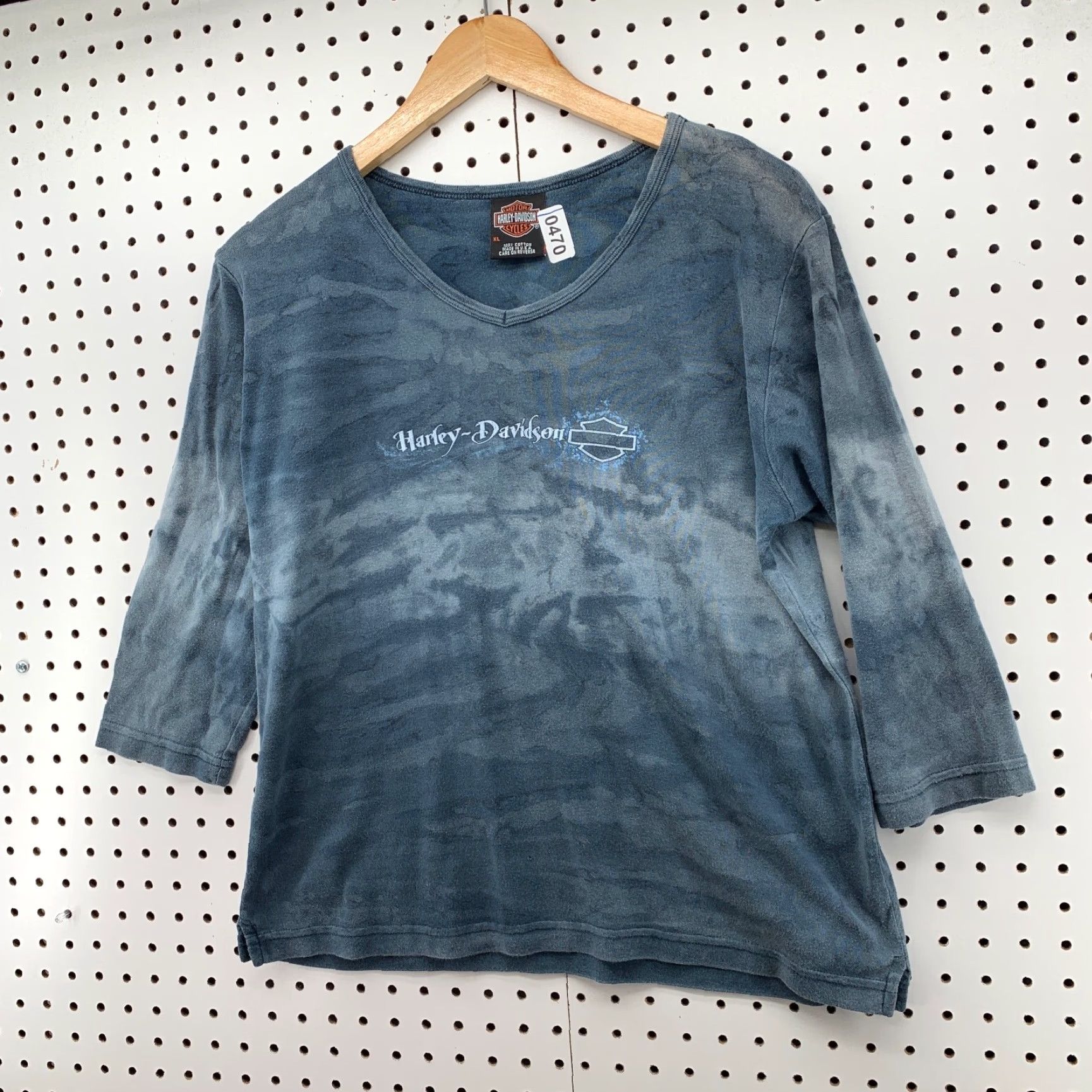 Harley Davidson VINTAGE Harley-Davidson XL Womens Top Blue Acid Wash Long Sleeve USA 21x24 Size XL / US 12-14 / IT 48-50 - 2 Thumbnail