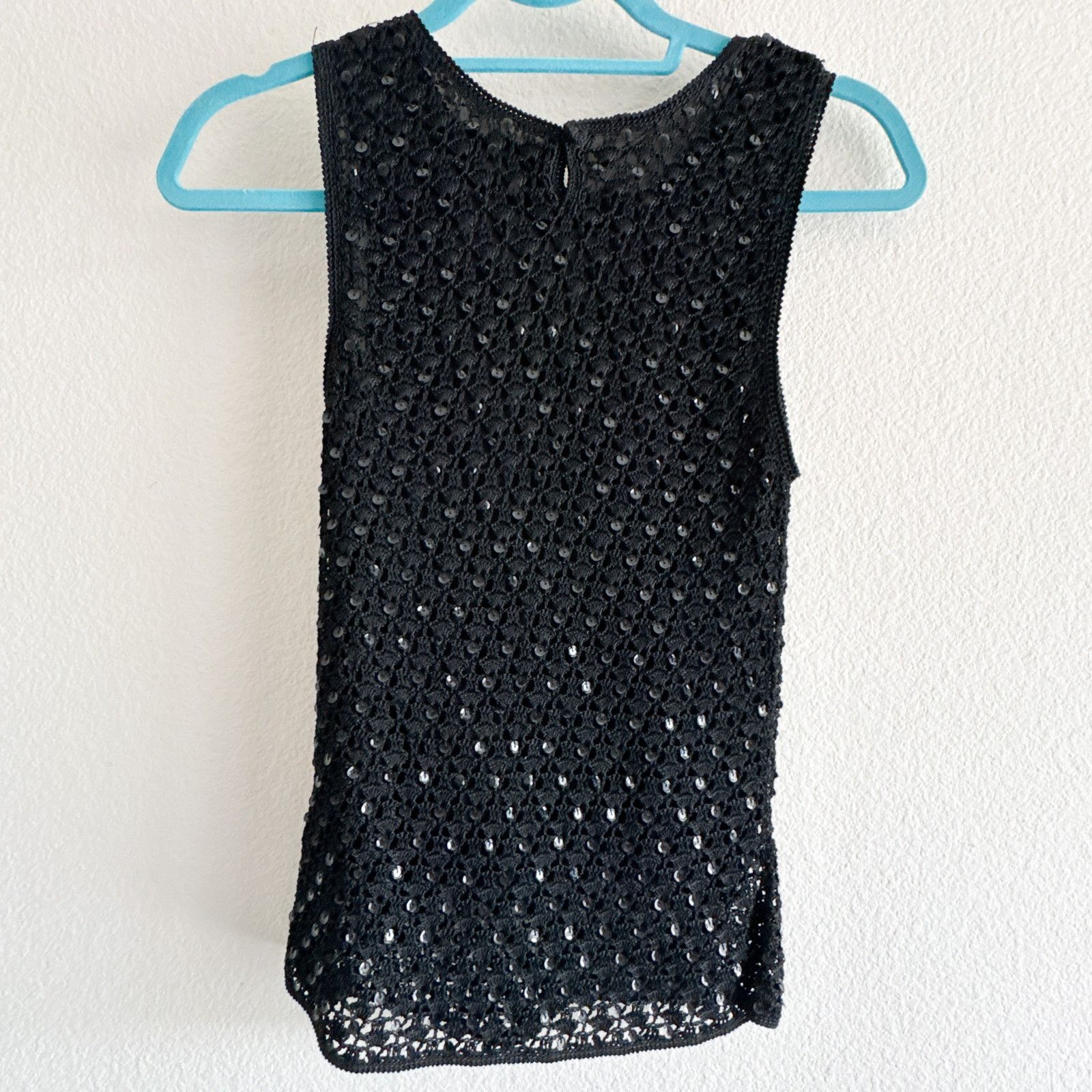 Other Vintage Papell Boutique Evening Black Sequin Top Crochet Size S / US 4 / IT 40 - 6 Thumbnail