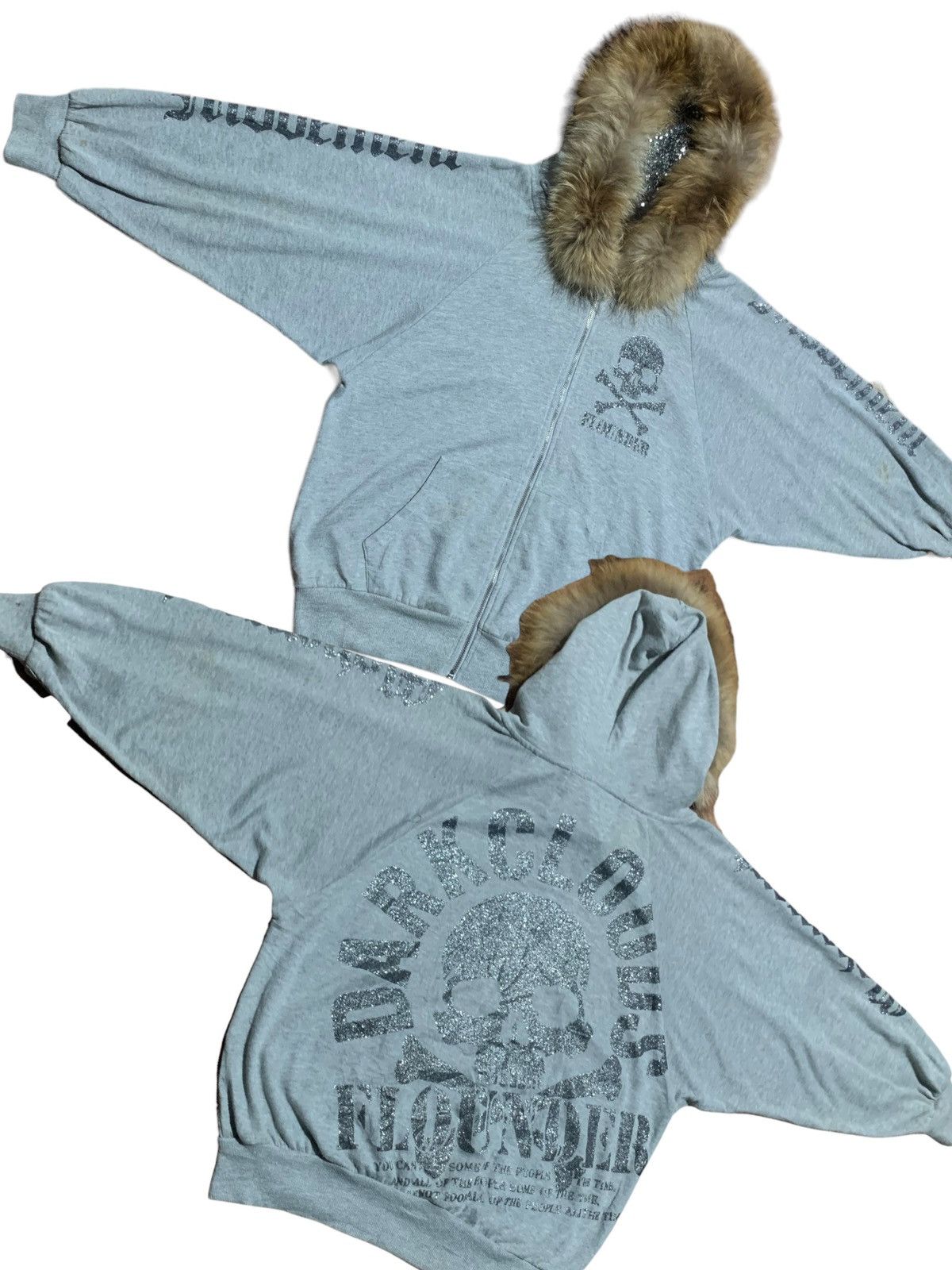 Plein Beaute baggy glitter skull poem fur hoodie oversized