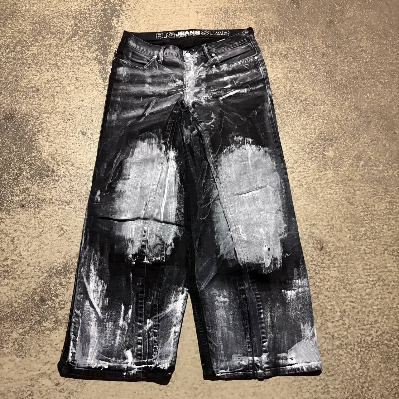 Japanese Brand Custom Black Baggy Distressed Jeans Painted Wide Leg Size US 31 - 1 Thumbnail