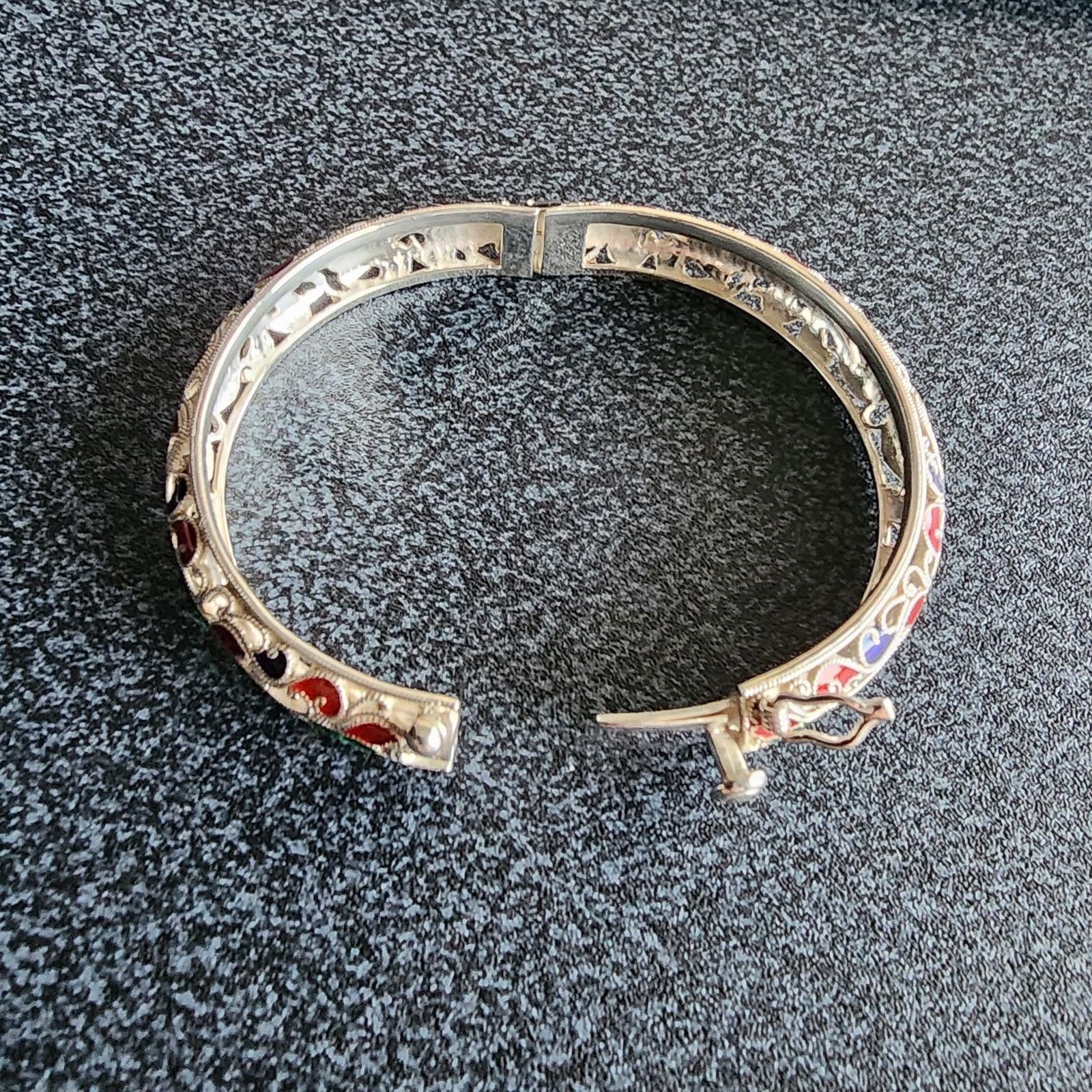 Designer .925 Sterling Silver Enamel Filigree Bangle Bracelet Vintage Size ONE SIZE - 5 Thumbnail