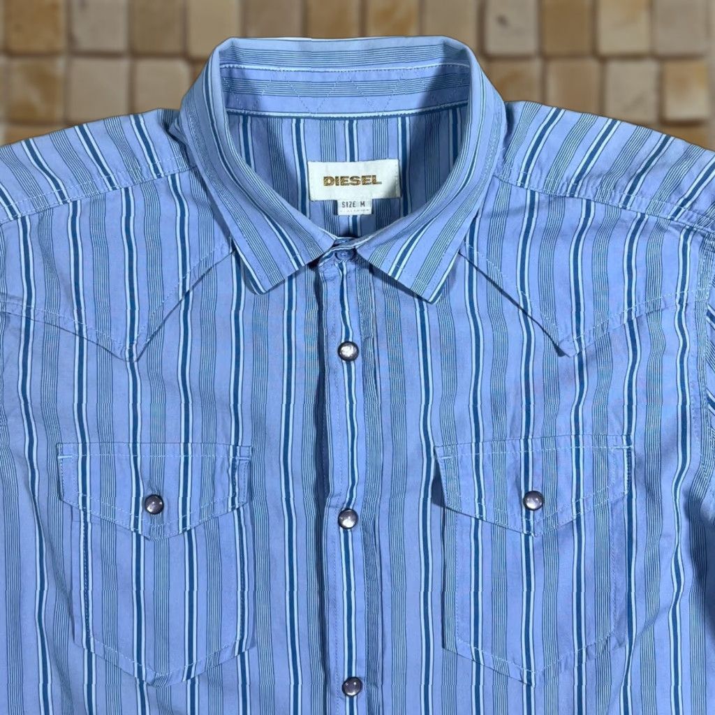 Diesel Diesel Western Style Blue Striped Cotton Popper Button Long Sleeve Shirt Medium Mens Regular Size US M / EU 48-50 / 2 - 1 Thumbnail