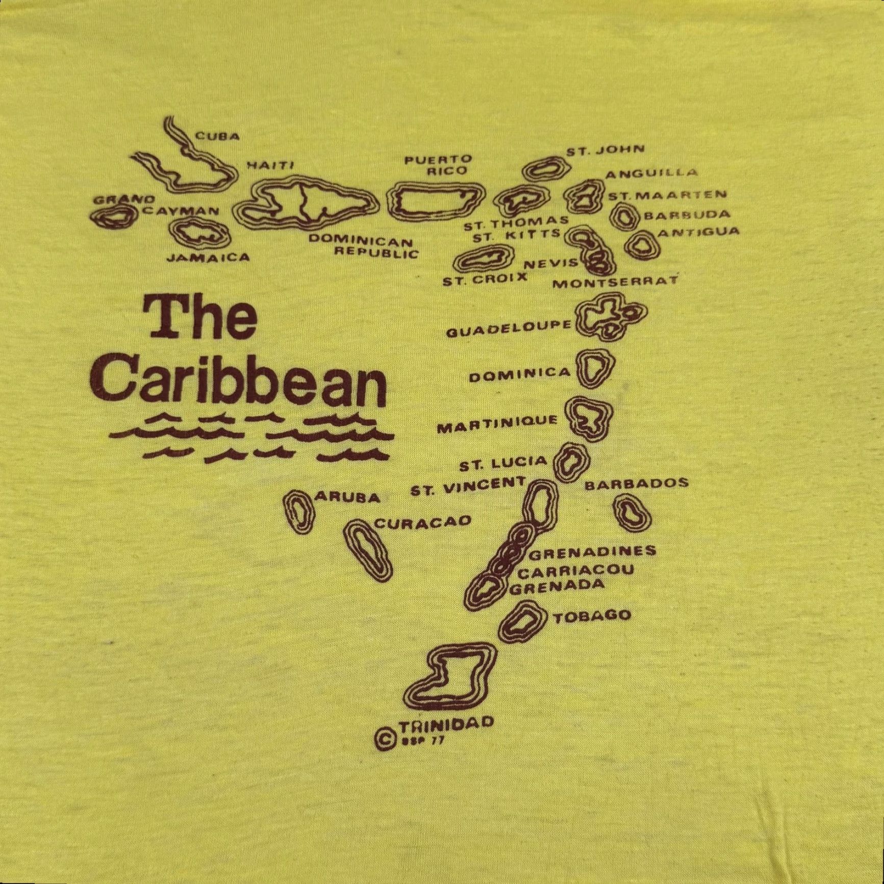 Vintage VINTAGE Screen Stars The Caribbean Map Shirt Mens Small Yellow Single Stitch 70s Graphic Tee Travel Island Map 1977 Mens Small Size US S / EU 44-46 / 1 - 2 Thumbnail