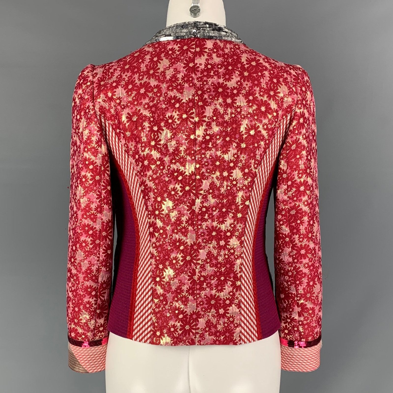 Marc Jacobs MARC JACOBS Size 6 Raspberry & Silver Floral Blazer Size M / US 6-8 / IT 42-44 - 3 Thumbnail