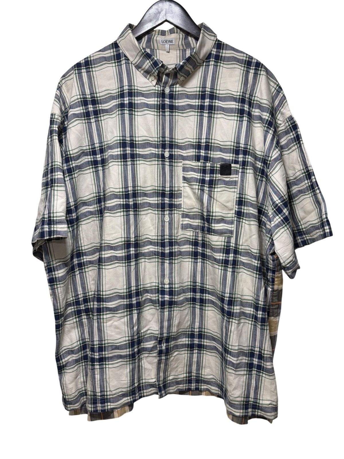 Loewe LOEWE Casual Patchwork Shirt SZ 43 Beige Leather Pocket Logo Size US XL / EU 56 / 4 - 1 Thumbnail