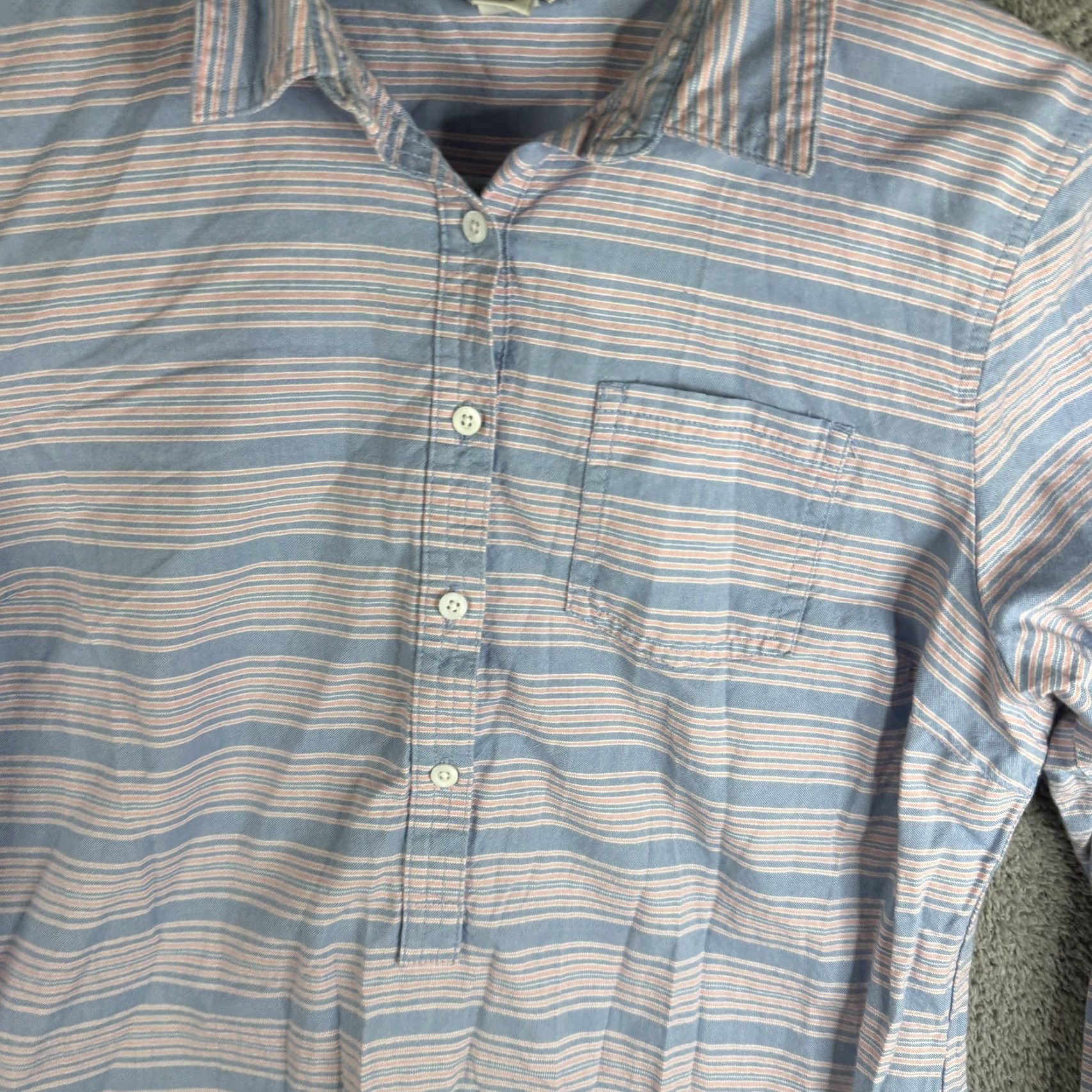 Vintage L.L.Bean Shirt Womens Medium Petite Blue Striped Popover Roll Tab Sleeve Shirt Size M / US 6-8 / IT 42-44 - 6 Thumbnail