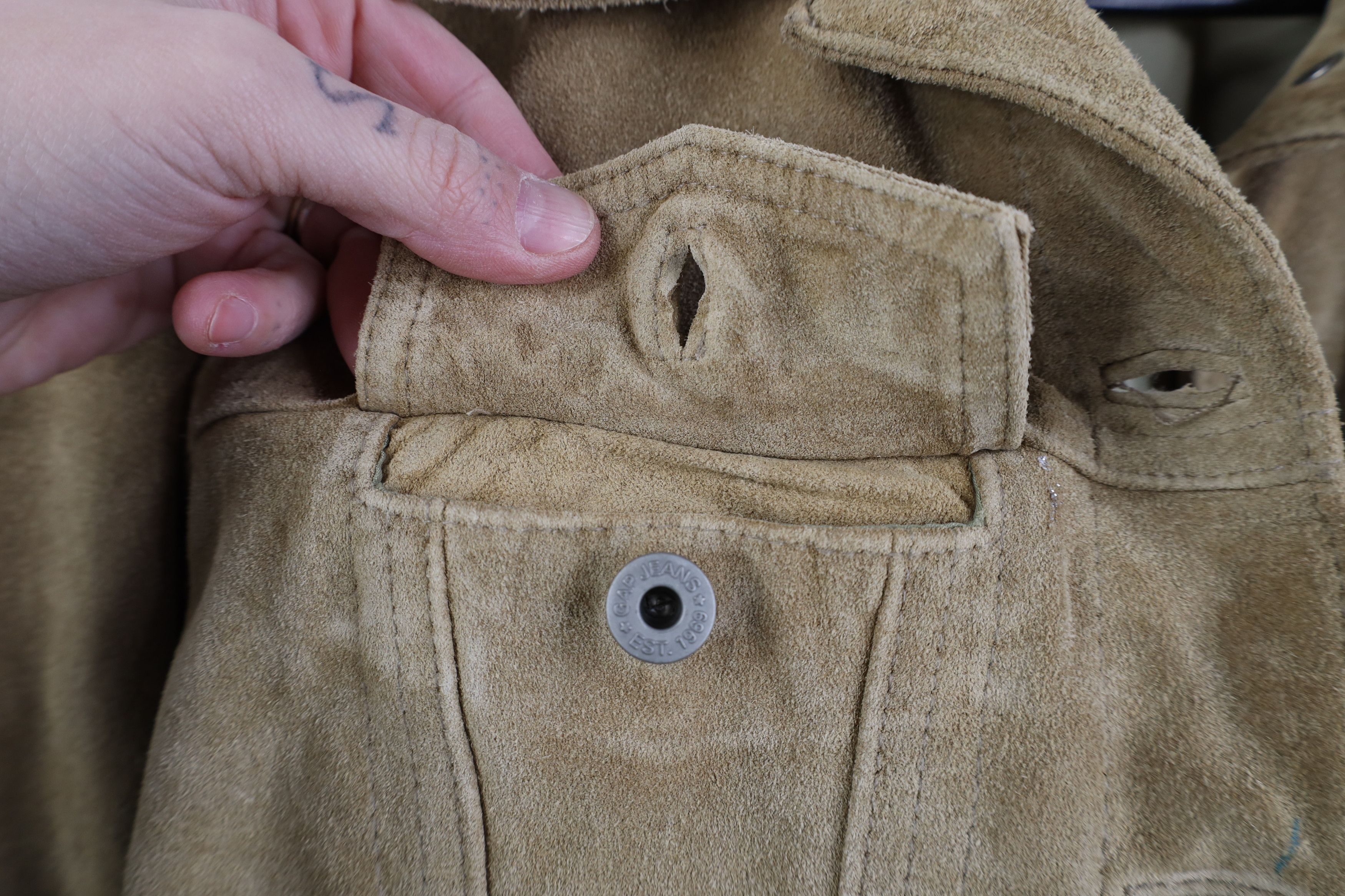 Gap Vintage 90s Y2K Gap Babydoll Leather Trucker Jacket Beige Size XS / US 0-2 / IT 36-38 - 8 Thumbnail