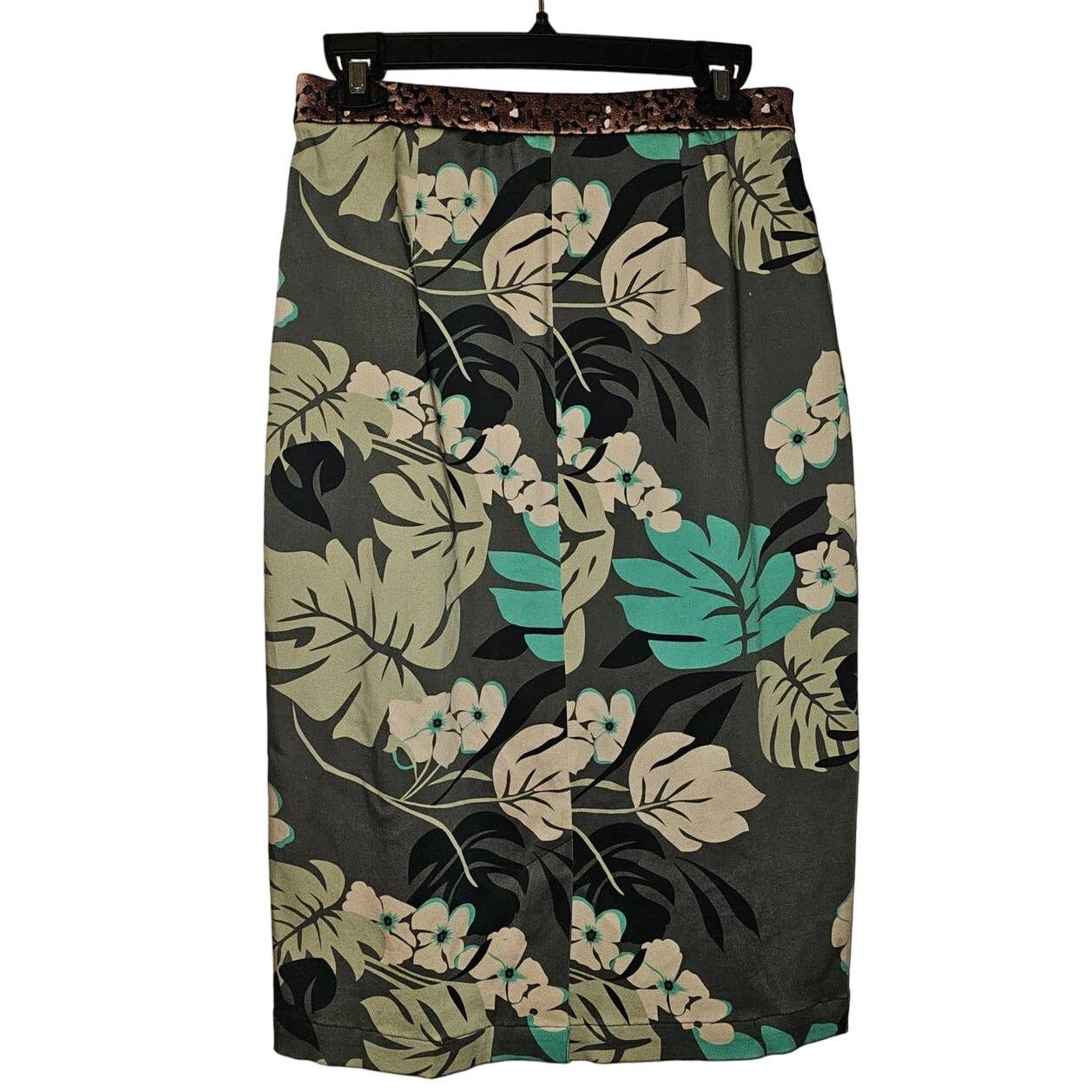 Anthropologie New Eva Franco Embroidered Leopard Tropical Print Midi Skirt Size 30" / US 8 / IT 44 - 2 Thumbnail