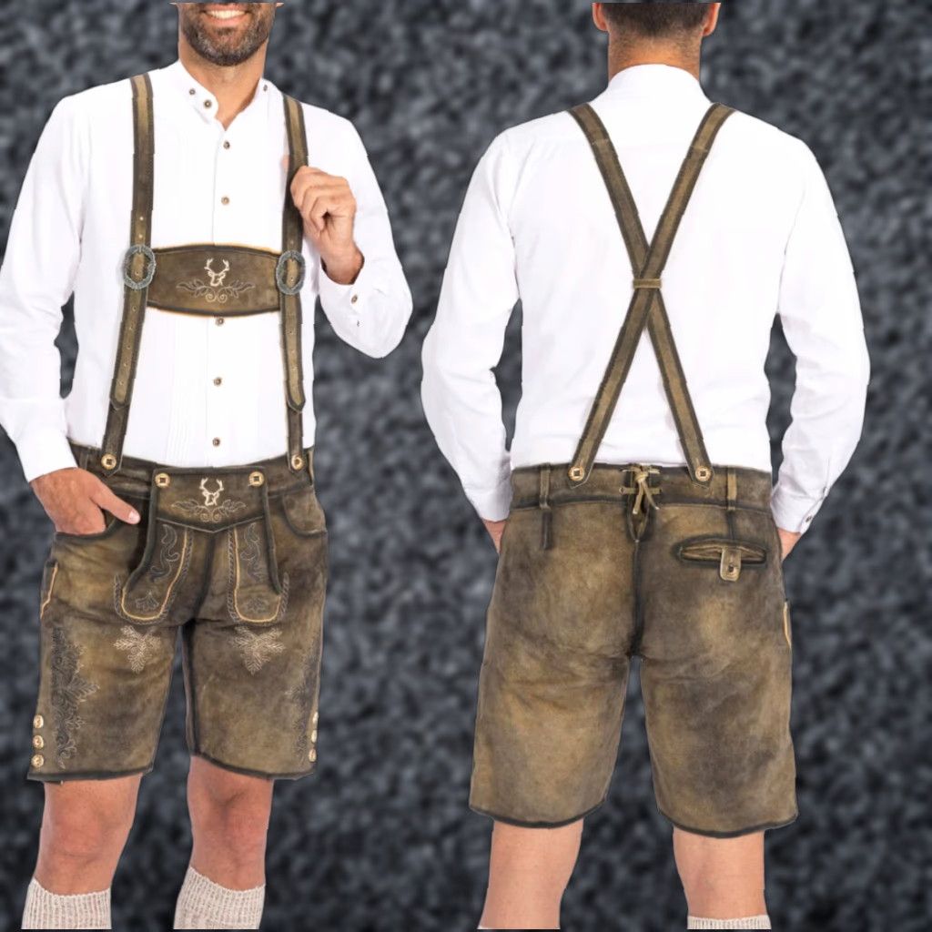 Bavaria Trachten Lederhosen Mens Suede Leather German Oktoberfest Waxed Brown 28 Brown Mens Leather Oktoberfest Lederhosen 28