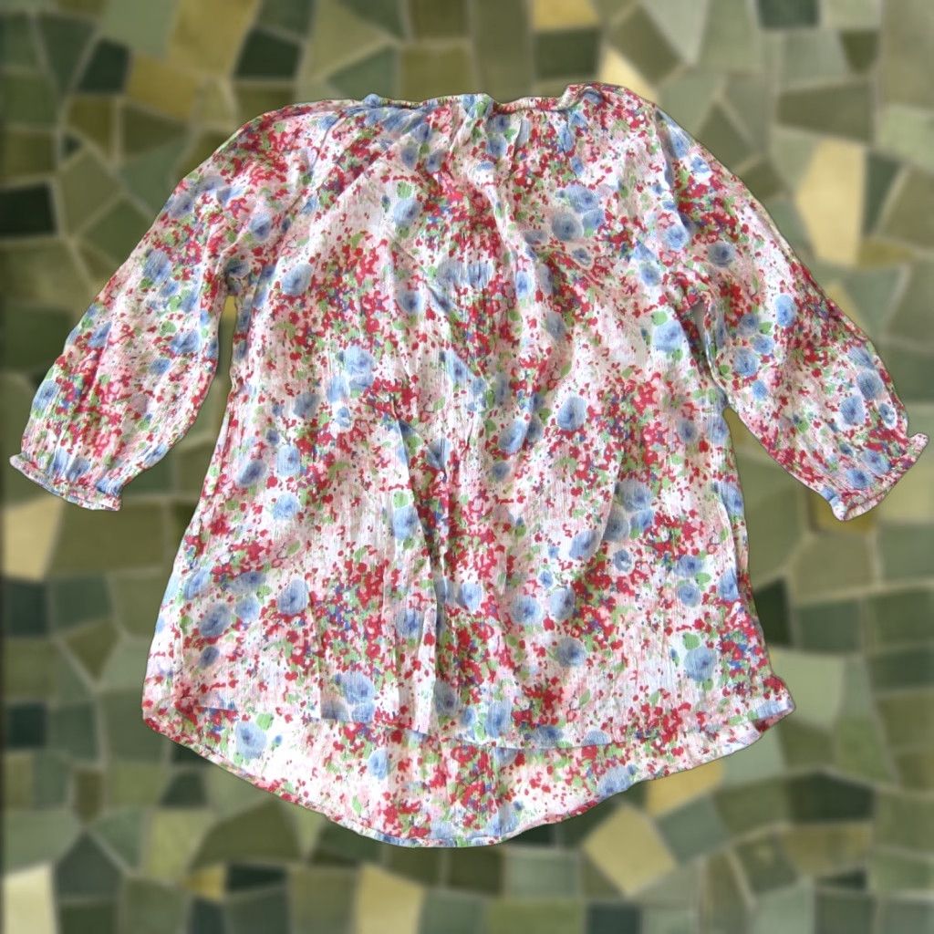 Chaps Chaps Ralph Lauren Blouse Pink White Floral 3/4 Sleeve Peasant Cotton Small Womens Size S / US 4 / IT 40 - 1 Thumbnail