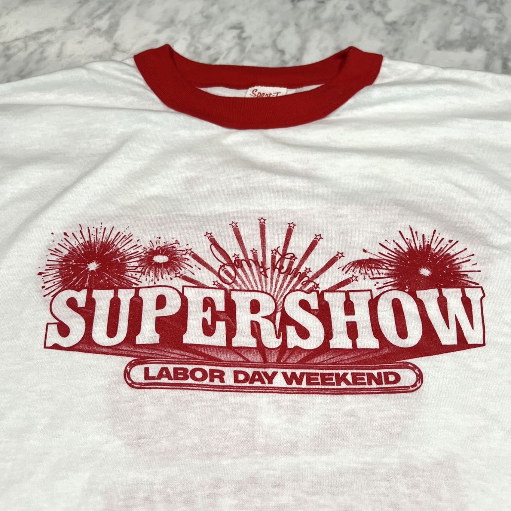 Vintage VINTAGE Jerry Lewis SUPERSHOW Ringer XL T-Shirt Crew Neck Men 80s White Short Sleeve Single Stitch Graphic Print Size ONE SIZE - 2 Thumbnail