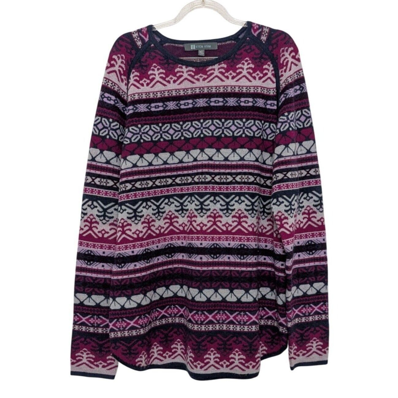 Designer Title Nine Fair Isle Sweater Womens Size XL Purple Knit Long Size XL / US 12-14 / IT 48-50 - 1 Thumbnail