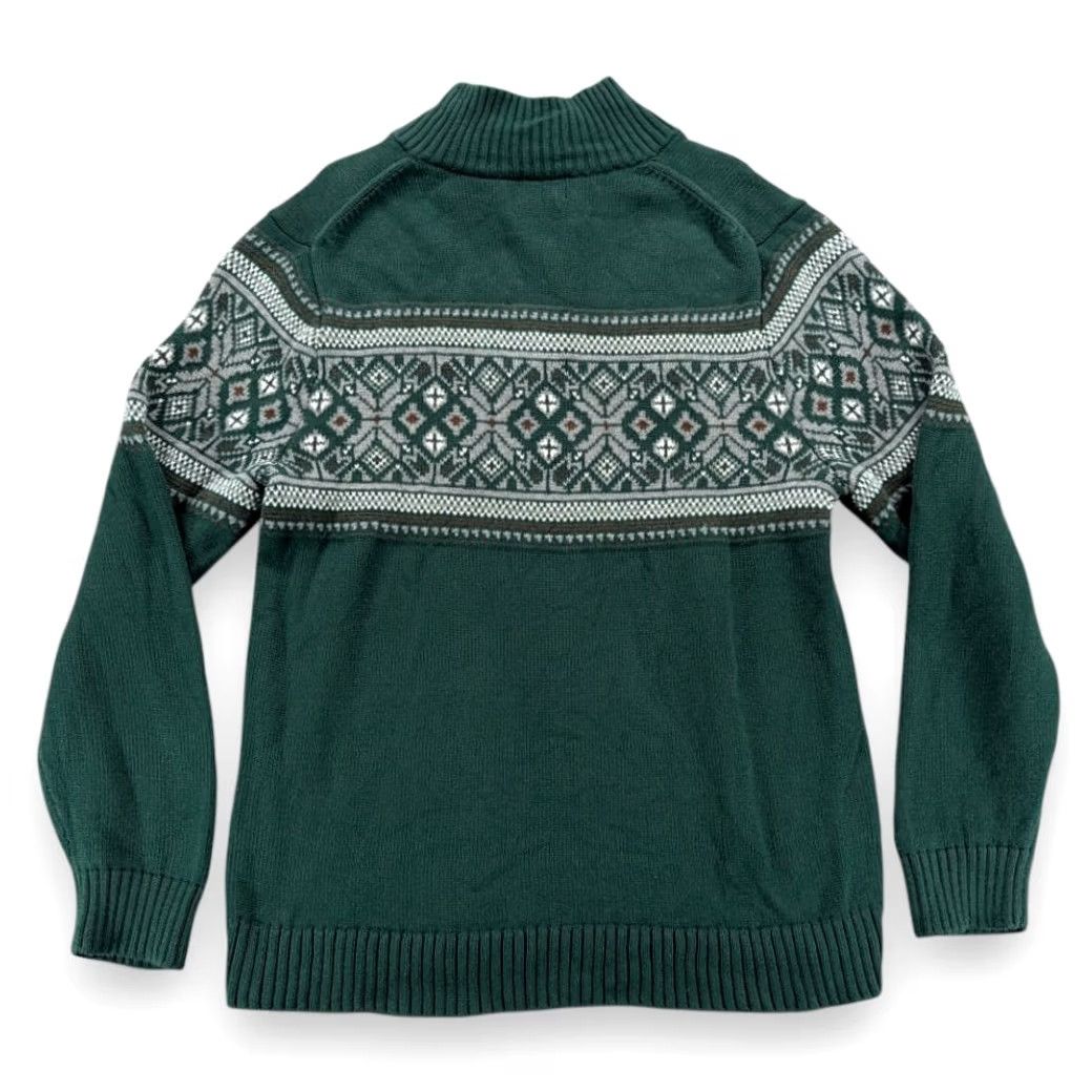 Vintage LL Bean Sweater Adult MEDIUM Green Gray Quarter Zip Fair Isle Nordic Cotton Y2K Size US M / EU 48-50 / 2 - 3 Thumbnail