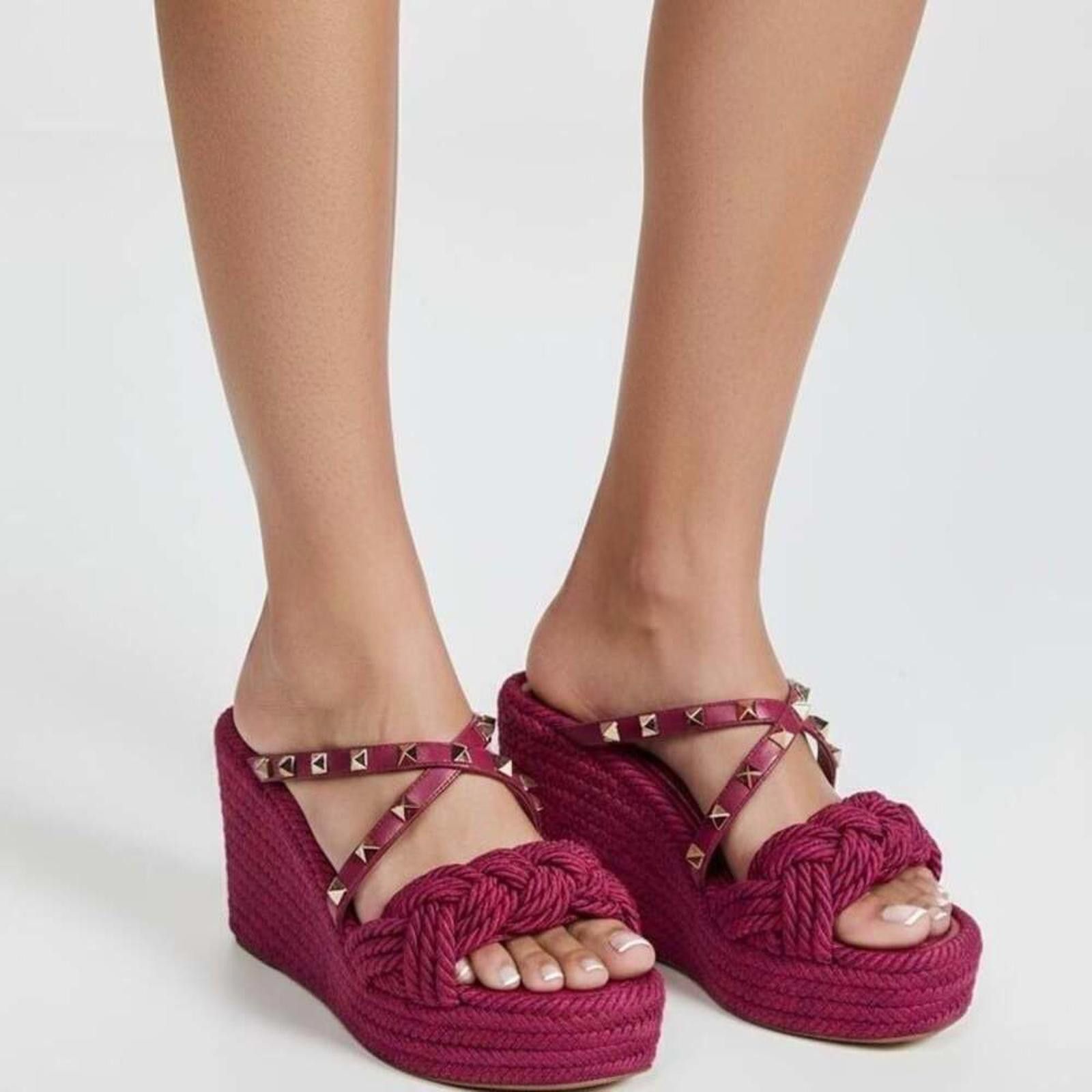 Valentino Valentino Garavani Rockstud Torchon Espadrille Wedge Sandals Size US 5.5 / IT 35.5 - 2 Thumbnail