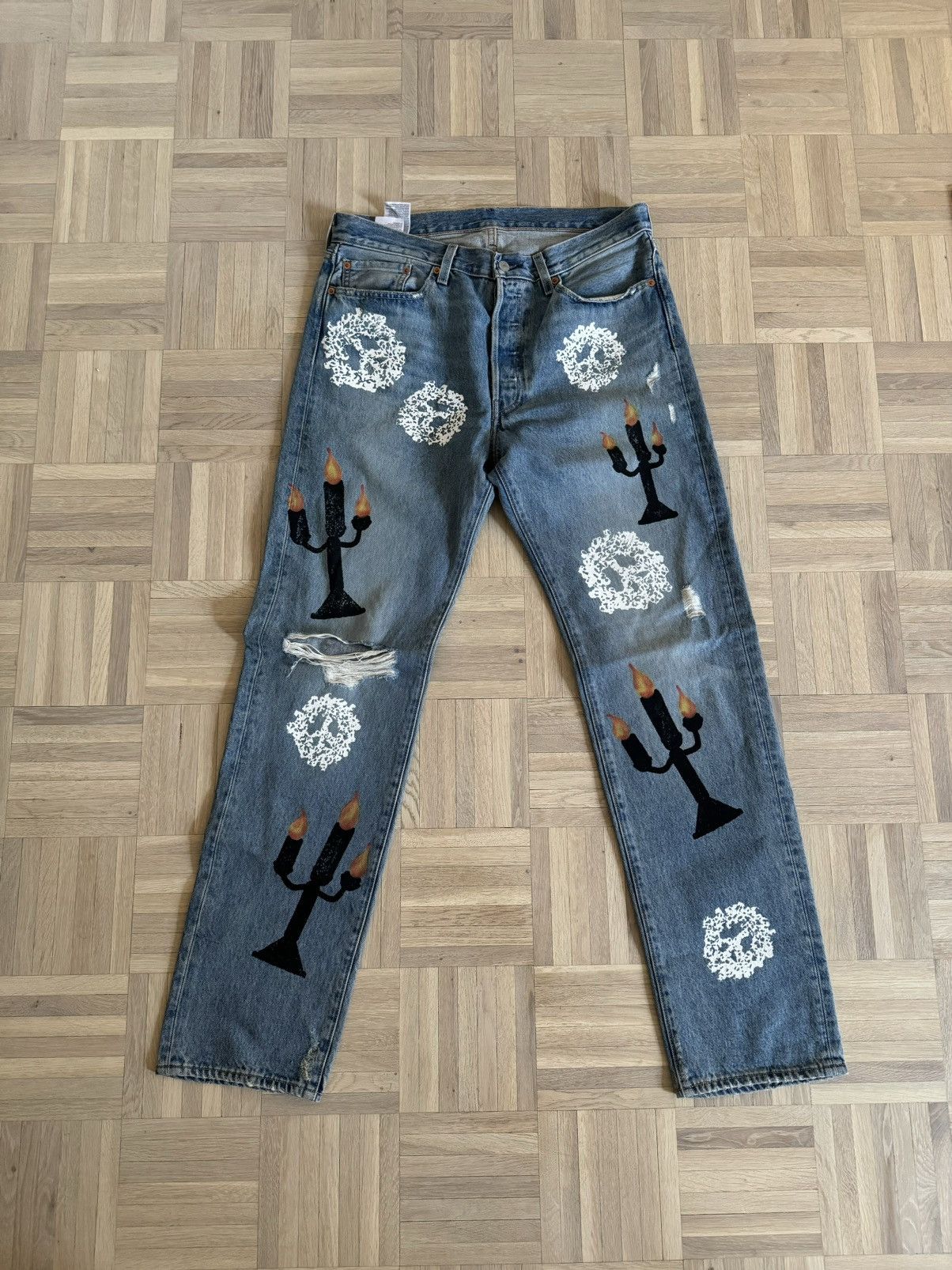 image of Denim Tears x Virgil Abloh "message In A Tear" in Wash Denim, Men's (Size 34)