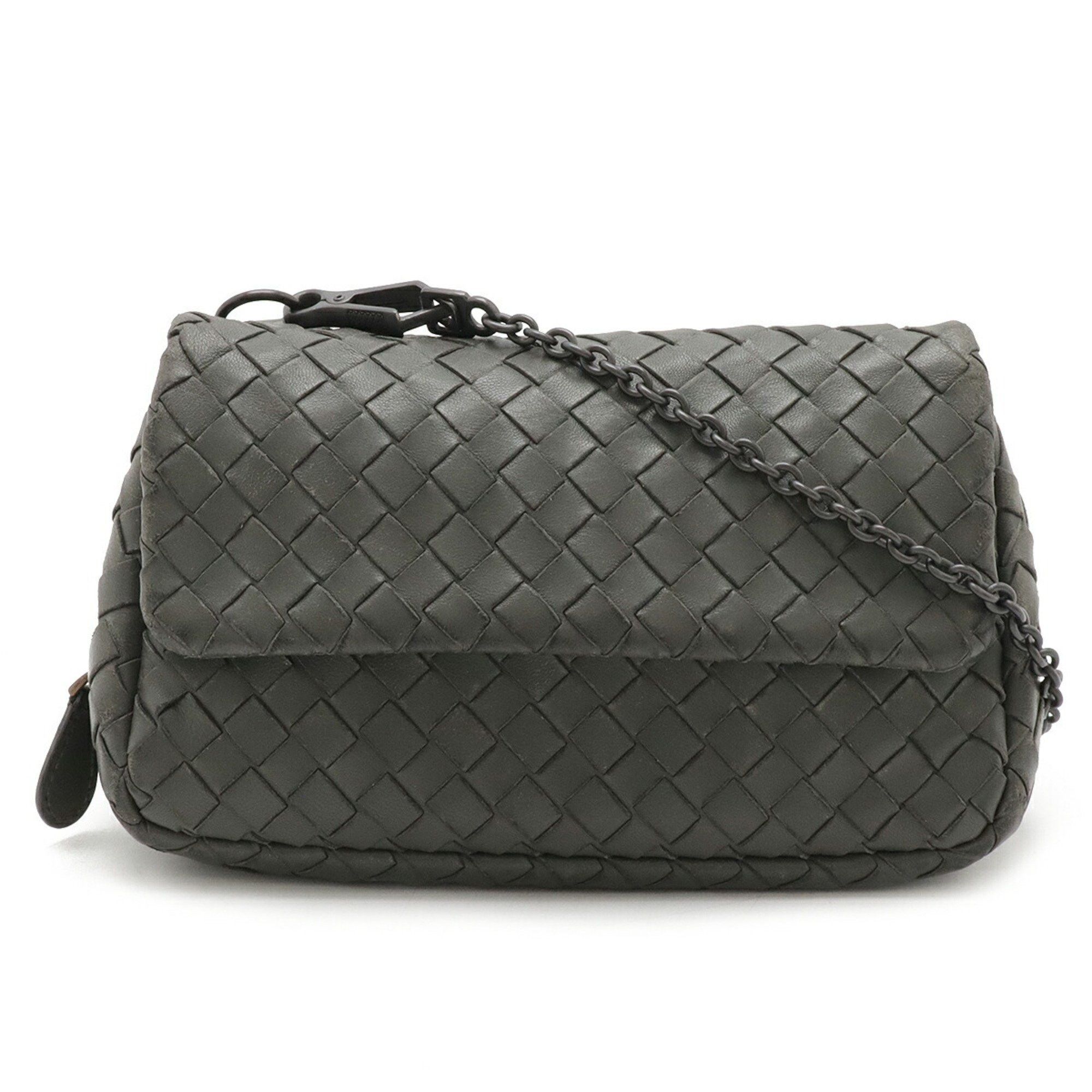 Bottega Veneta Intrecciato Chain Shoulder Bag Pochette Clutch Pouch Leather Gray 310774 in Grey, Women's