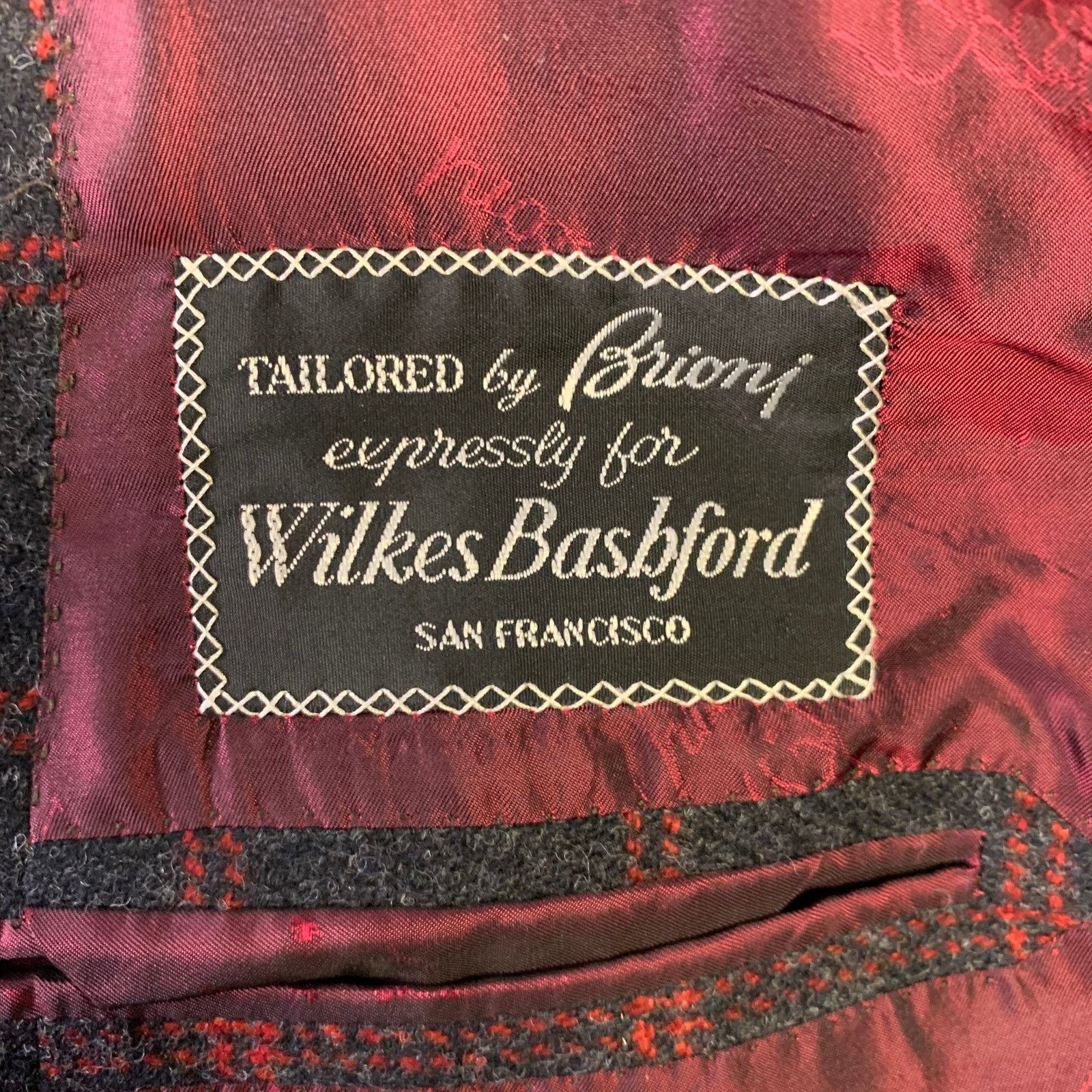Brioni BRIONI Regular Grey Red Window Pane Wool Sport Coat Size 40R - 6 Thumbnail