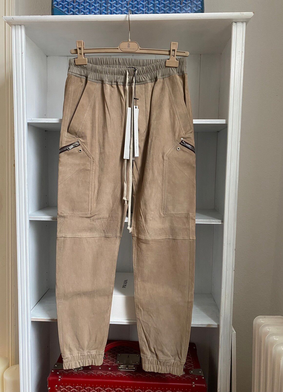 Pre-owned Rick Owens 2000$ Leather  Cargo Jogger Fw20 Performa Goat In Mud