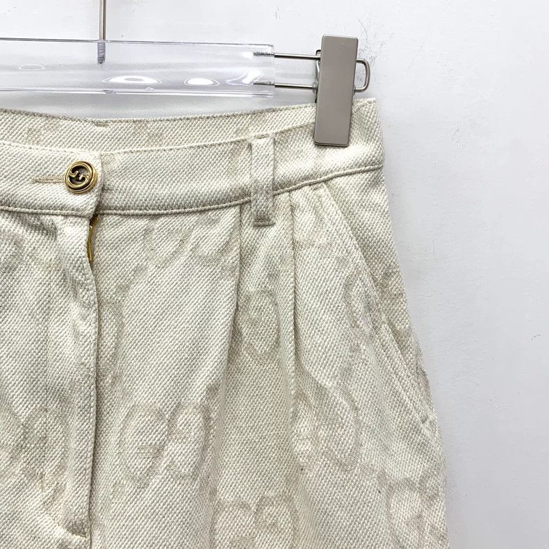 Gucci Gucci Beige logo jacquand printed cotton casual shorts Size 25" / US 0 / IT 36 - 3 Thumbnail