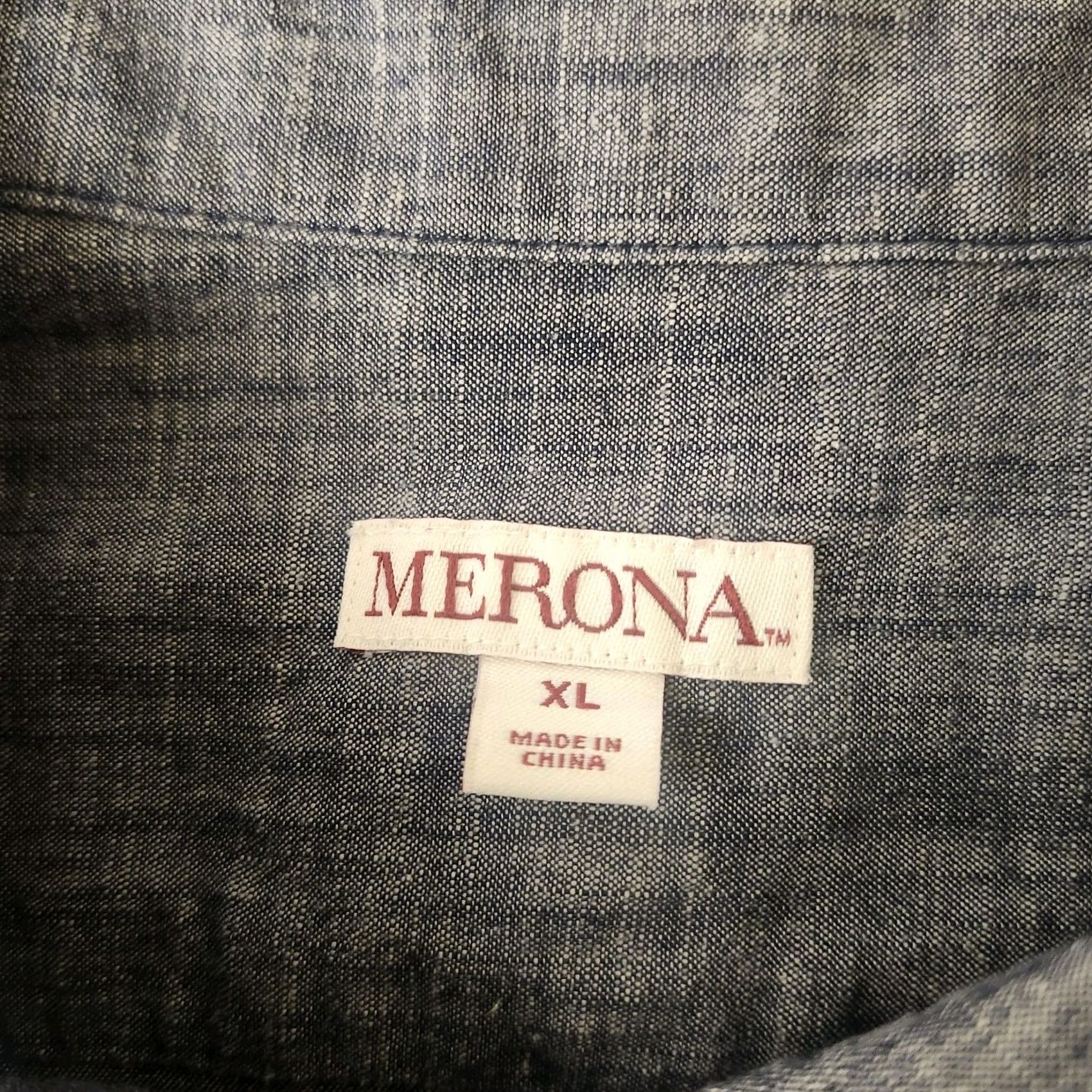 Merona Merona Button Up Shirt Mens XL Gray Chambray Long Sleeve Casual Western Pockets Breathable Solid Regular #65041 Size US XL / EU 56 / 4 - 7 Thumbnail
