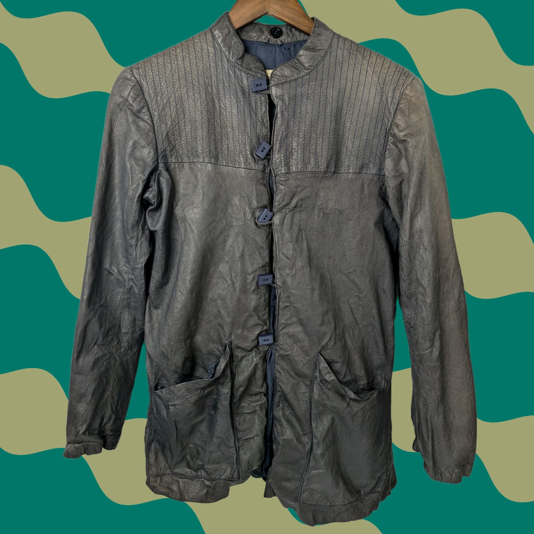 Vintage Alta Moda In Pelle Leather Jacket Rectangle Wooden Buttons Made in Italy Faded Leather Jacket Women One Size Gray Vintage No Size ONE SIZE - 1 Thumbnail