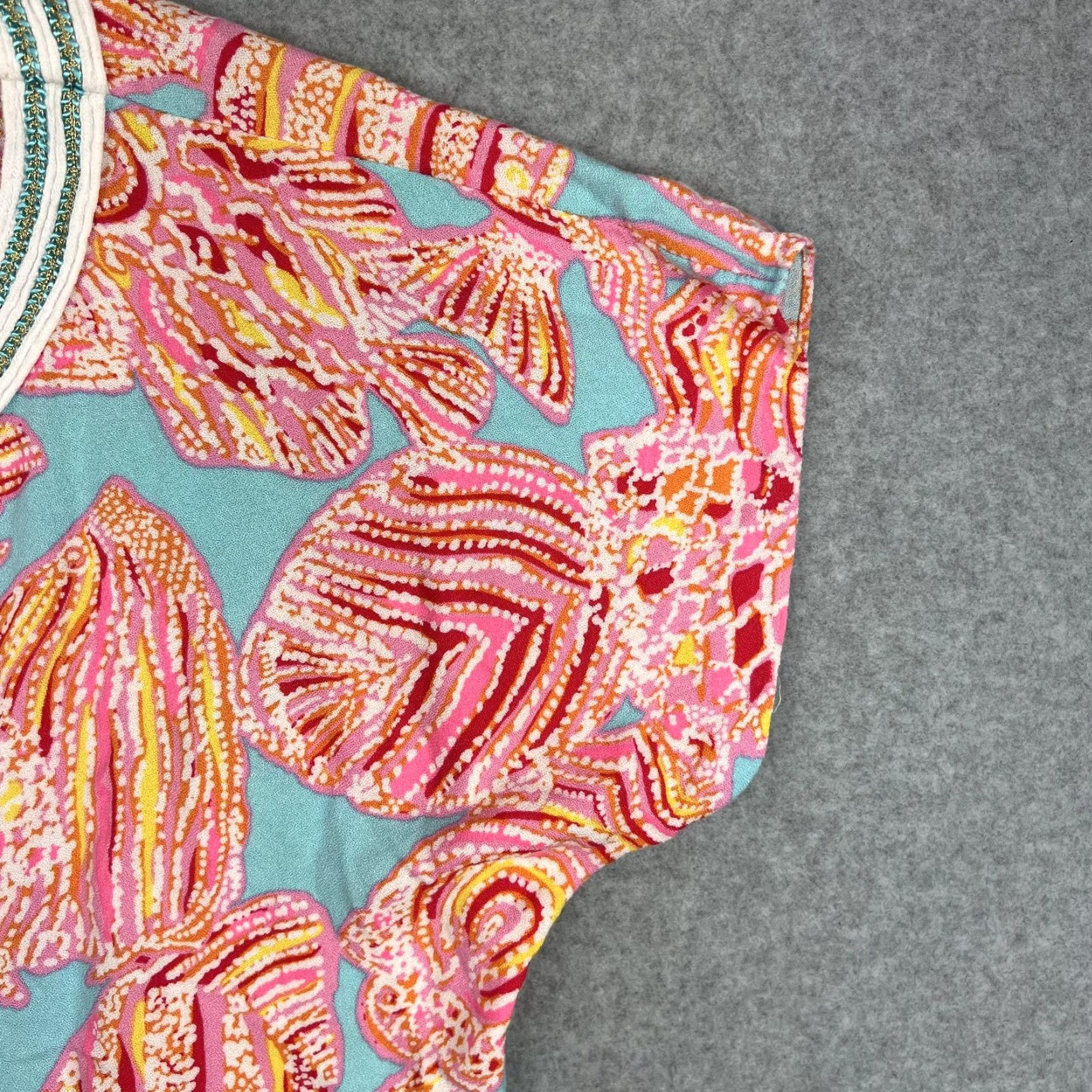 Lilly Pulitzer Lilly Pulitzer Dress Womens Medium Blue Pink Fish Print Beaded Tunic Coverup Dress Size M / US 6-8 / IT 42-44 - 7 Thumbnail