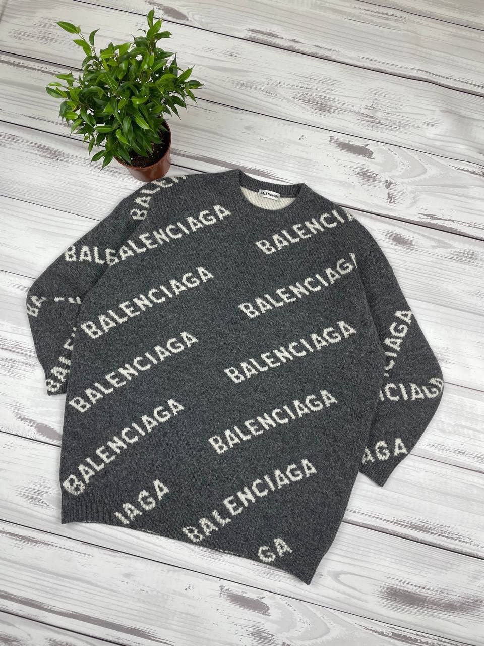 Balenciaga Balenciaga All Over Logo Wool Crewneck 'Dark Grey/White' Size US S / EU 44-46 / 1 - 2 Thumbnail
