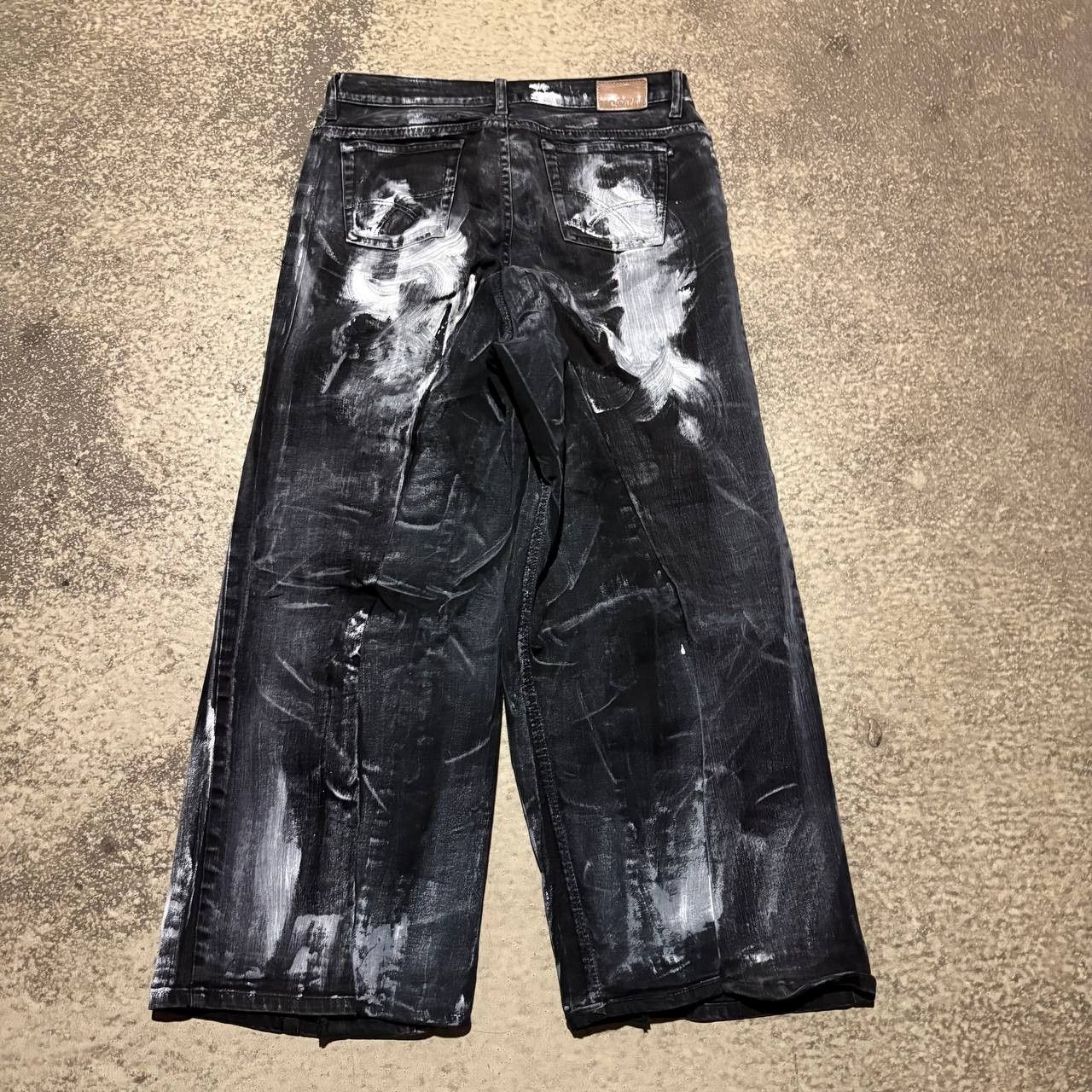 Japanese Brand Custom Black Baggy Distressed Jeans Painted Wide Leg Size US 31 - 6 Thumbnail