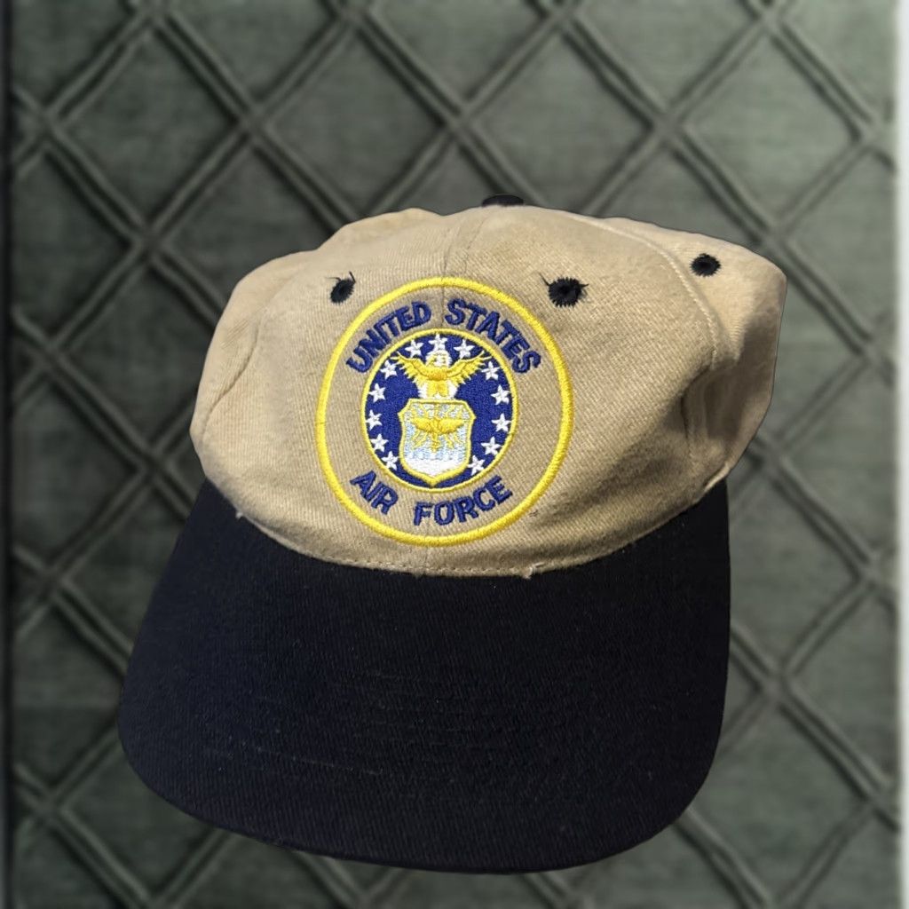 Vintage VINTAGE Air force USAF Military Snapback Hat Cap Beige Mens One Size Cap Hat Beige USAF Military Snapback Men Size ONE SIZE - 1 Thumbnail