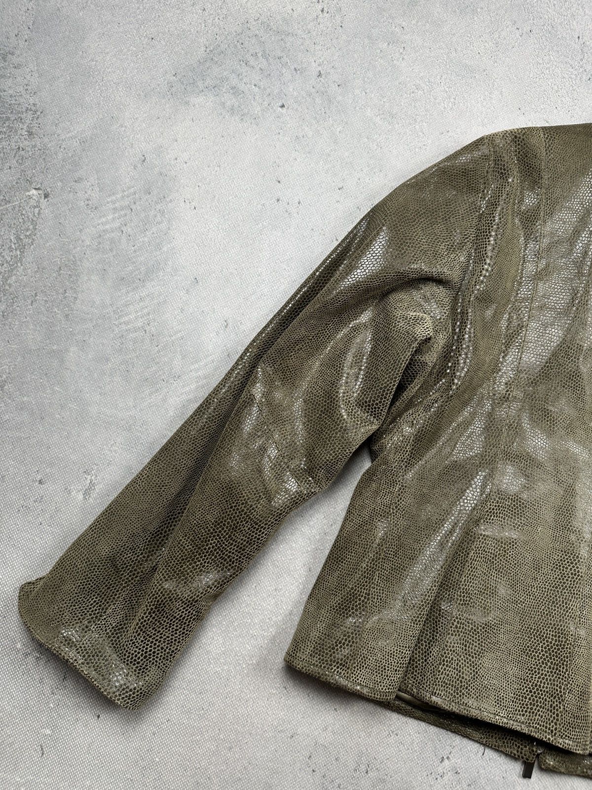 ARMA Arma Womens Croc Embossed Leather Jacket Olive Green Zip 90s Size M / US 6-8 / IT 42-44 - 19 Thumbnail