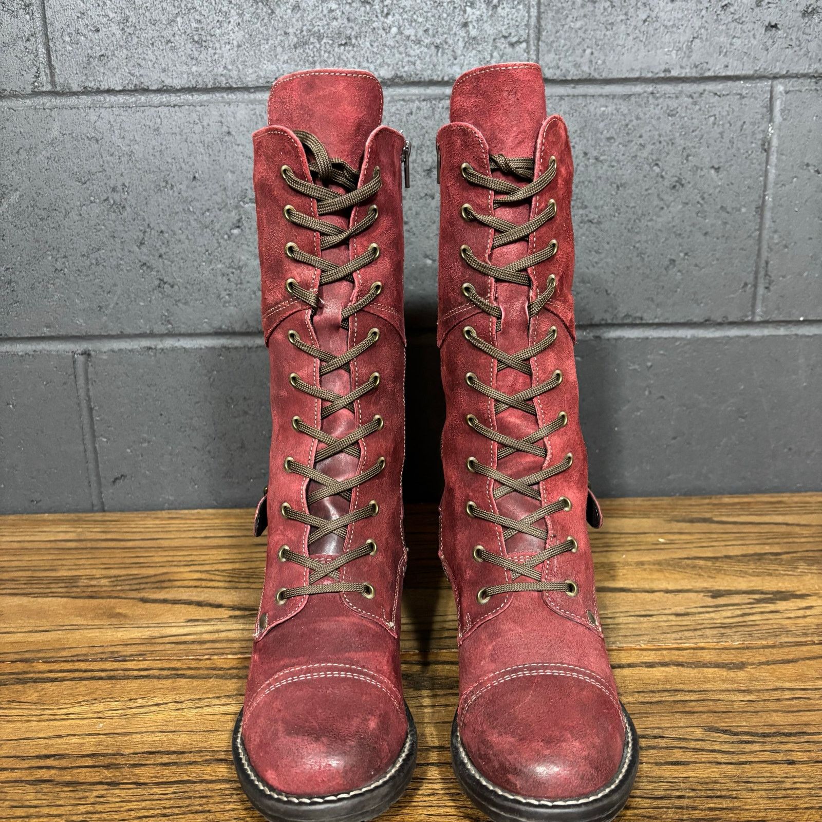 Taos Tall Crave Garnet Red Suede Lace Up Boots EU 38 US 7.5