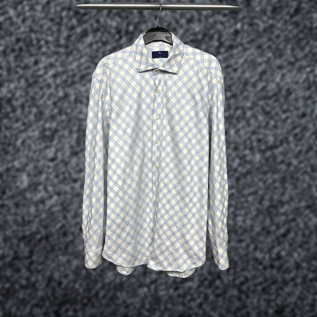 Etro ETRO Milano Mens Long Sleeve Shirt XL Blue Cotton Button-Up Shirt Mens XL Blue ETRO Milano Long Sleeve Shirt XL - Men Size US XL / EU 56 / 4 - 1 Thumbnail