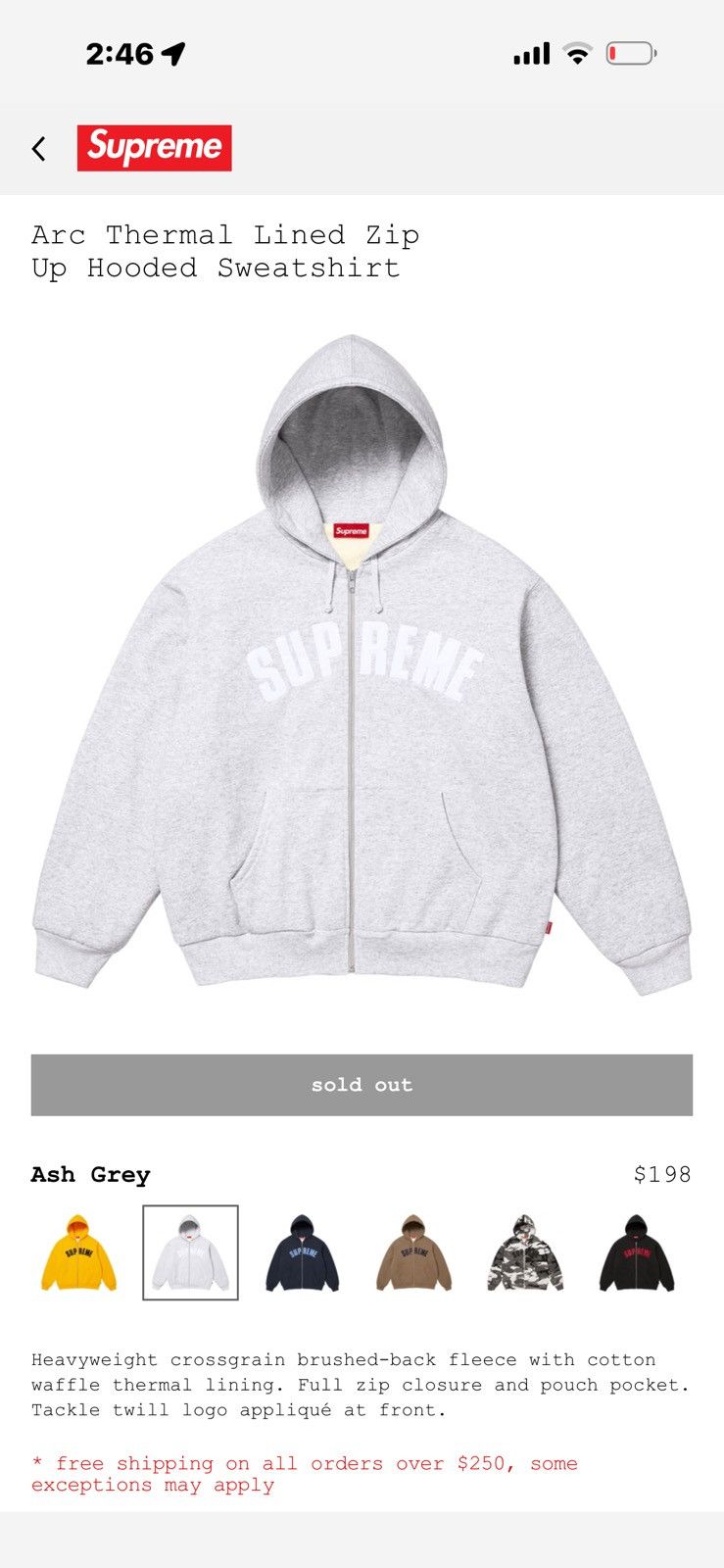 Supreme SUPREME ARC THERMAL LINED ZIP UP HOODED SWEATSHIRT | Grailed
