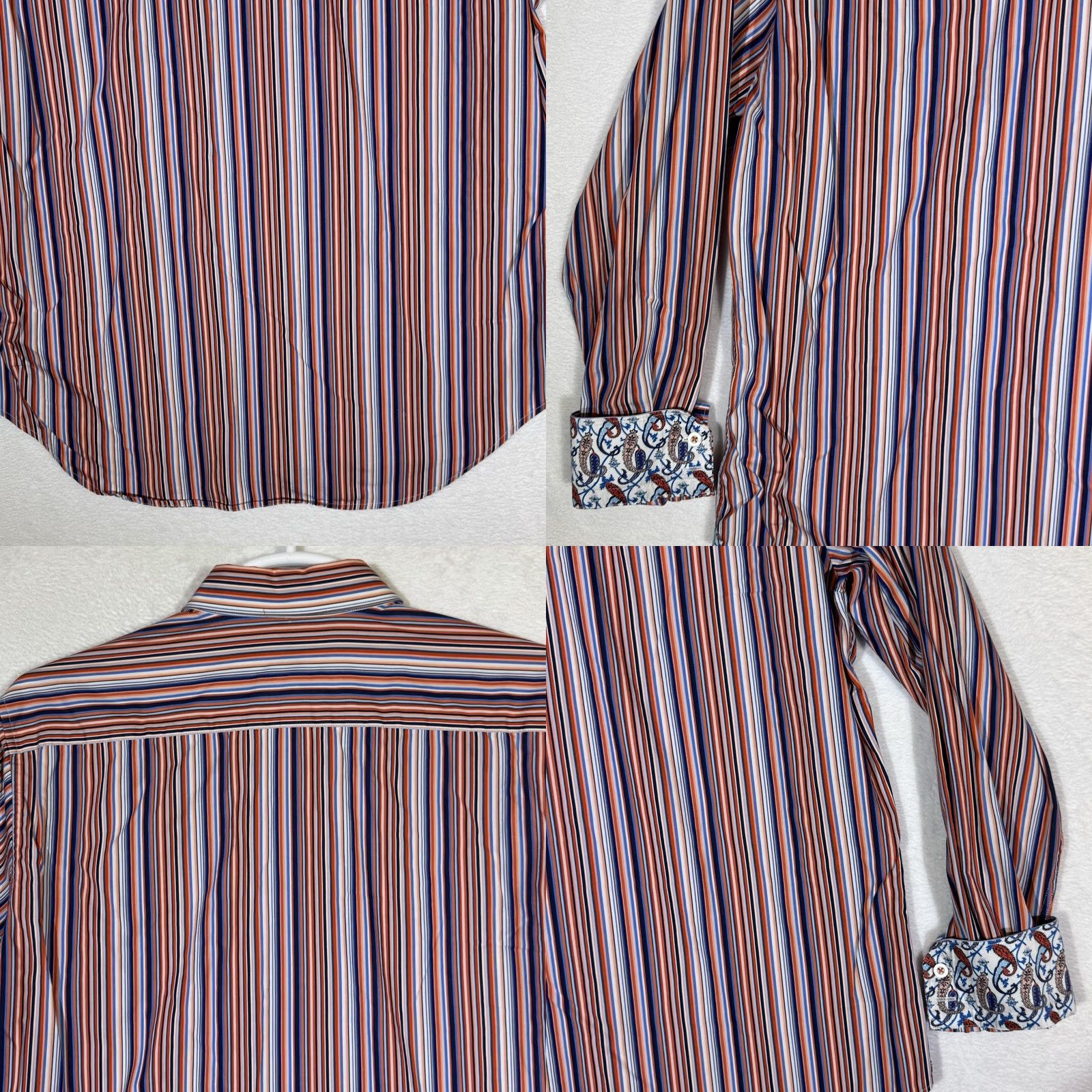 Robert Graham Robert Graham Shirt Mens XL Orange Blue Stripe Long Sleeve Paisley Contrast Cuff Size US XL / EU 56 / 4 - 8 Thumbnail