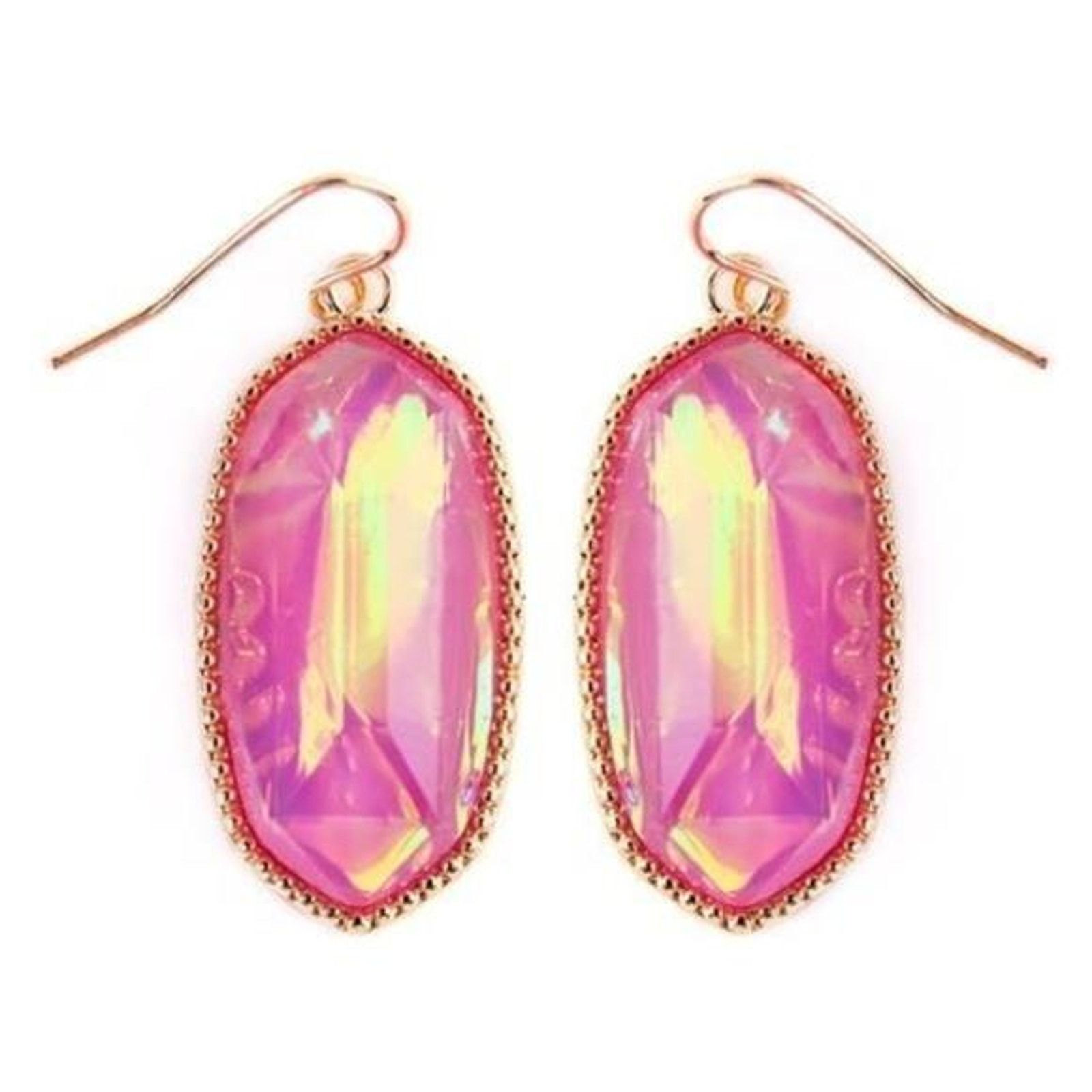 Other New Opal Hot Pink Stone Gold Hexagon Dangle Drop Earrings Size ONE SIZE - 1 Preview