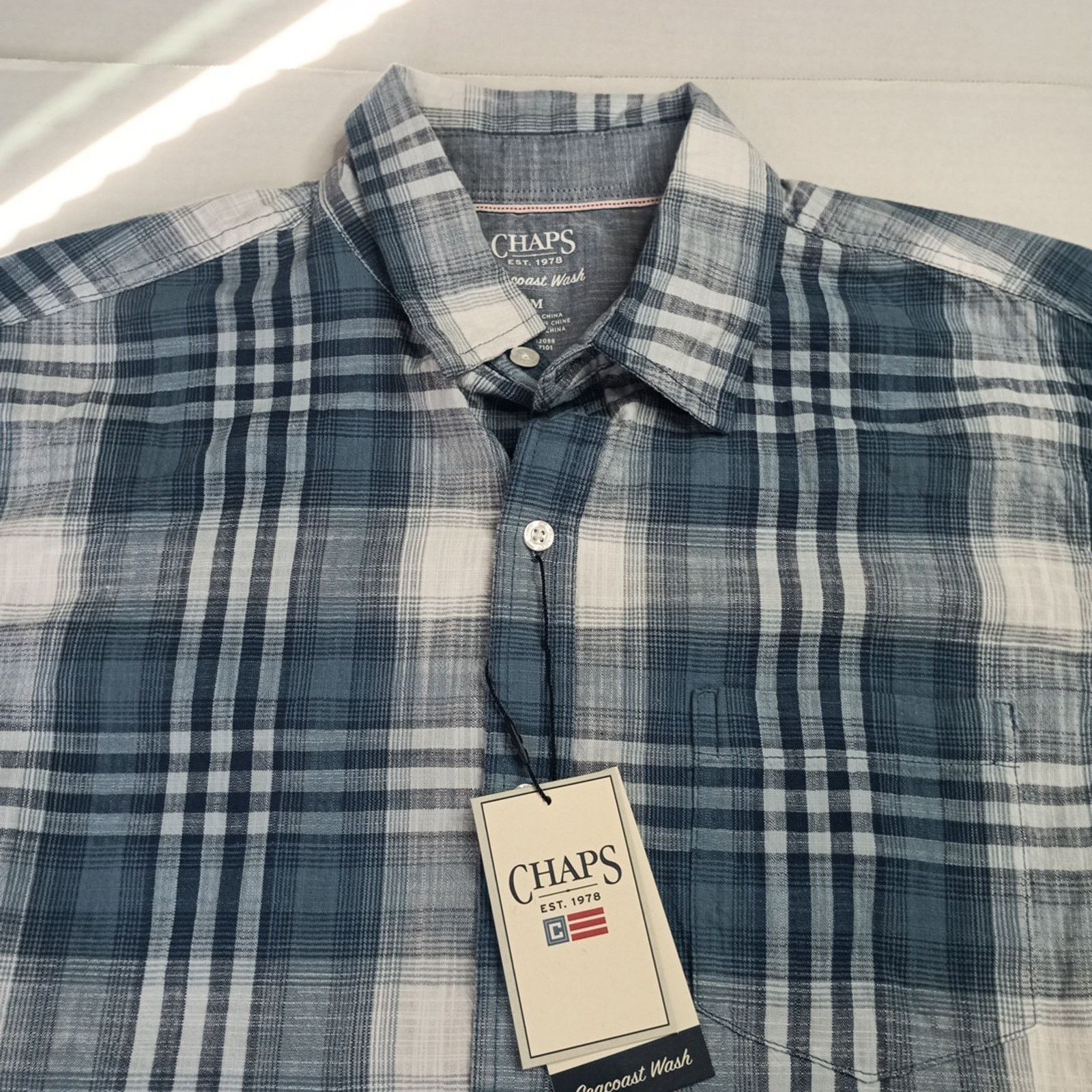 Chaps Chaps Seacoast Wash Chambray Woven Shirt Men's M Blue Plaid Size US M / EU 48-50 / 2 - 2 Thumbnail