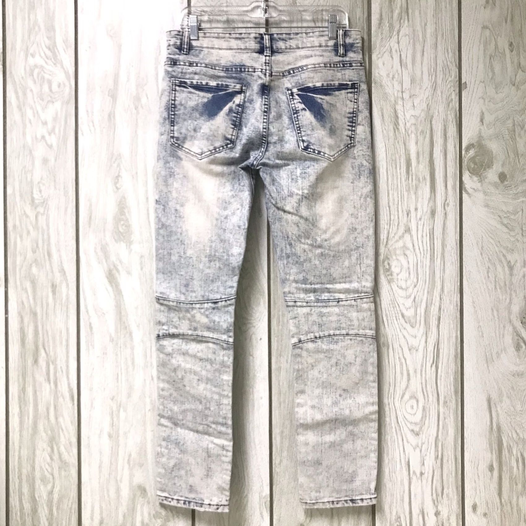 Denime Encrypted Men Jeans Skinny Denim Distressed Light Blue Acid Wash 32/32 5-Pocket 90s Grunge Hipster Rock Punk Slim Beltless? Size US 32 / EU 48 - 2 Thumbnail