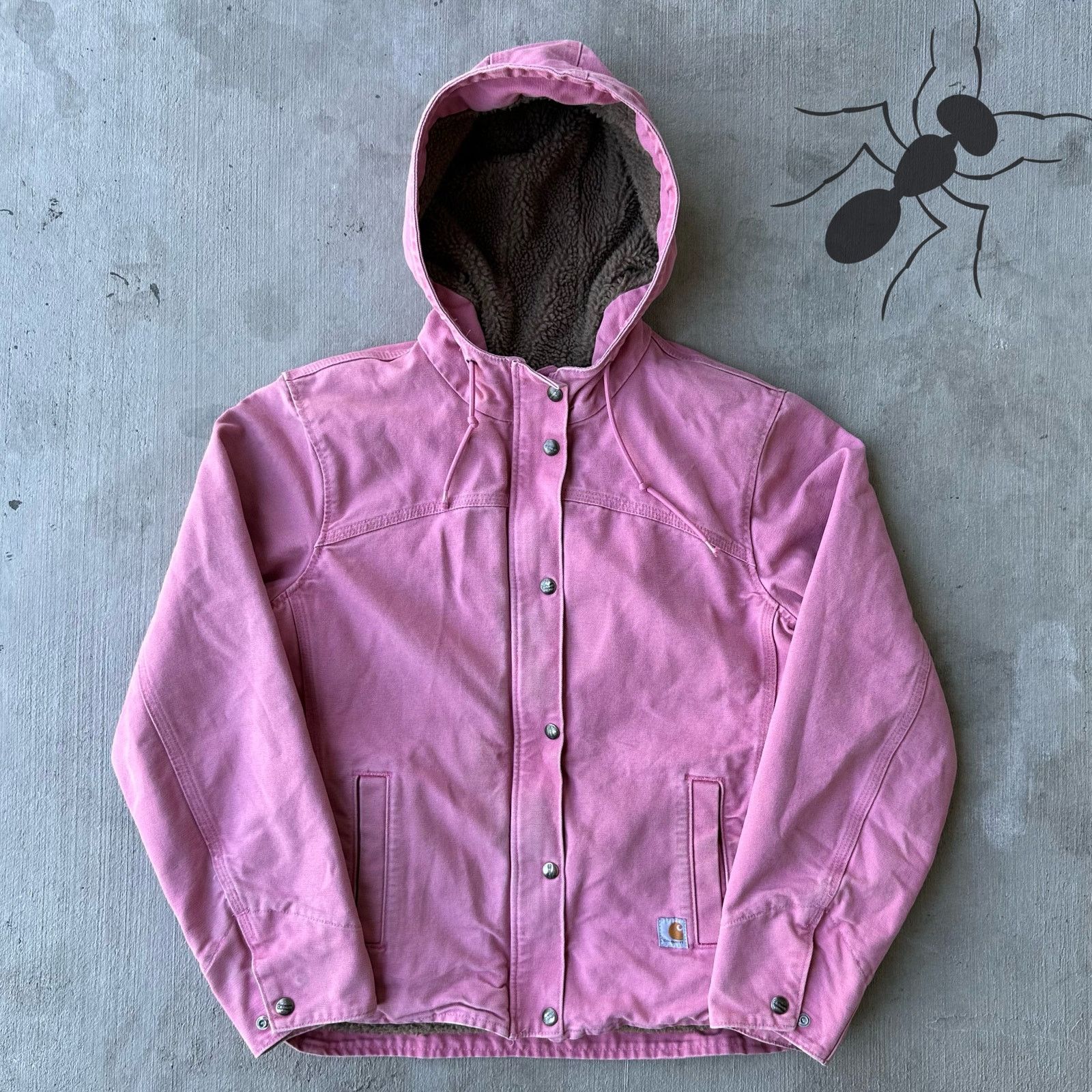 Vintage Y2K Carhartt WOMENS pink hooded Sherpa work jacket