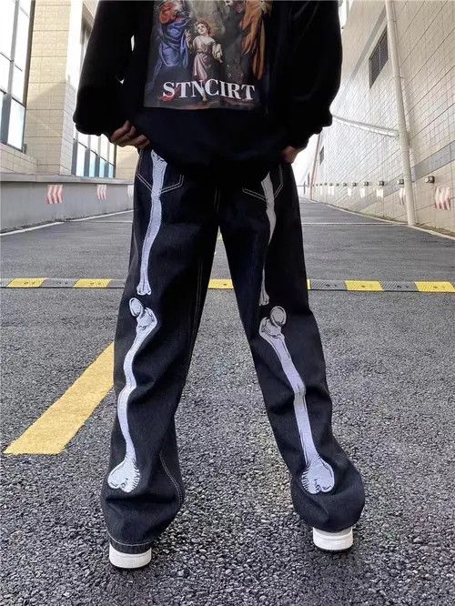 Designer × Vintage Retro y2k skeleton print black jeans Size 30" / US 8 / IT 44 - 4 Thumbnail