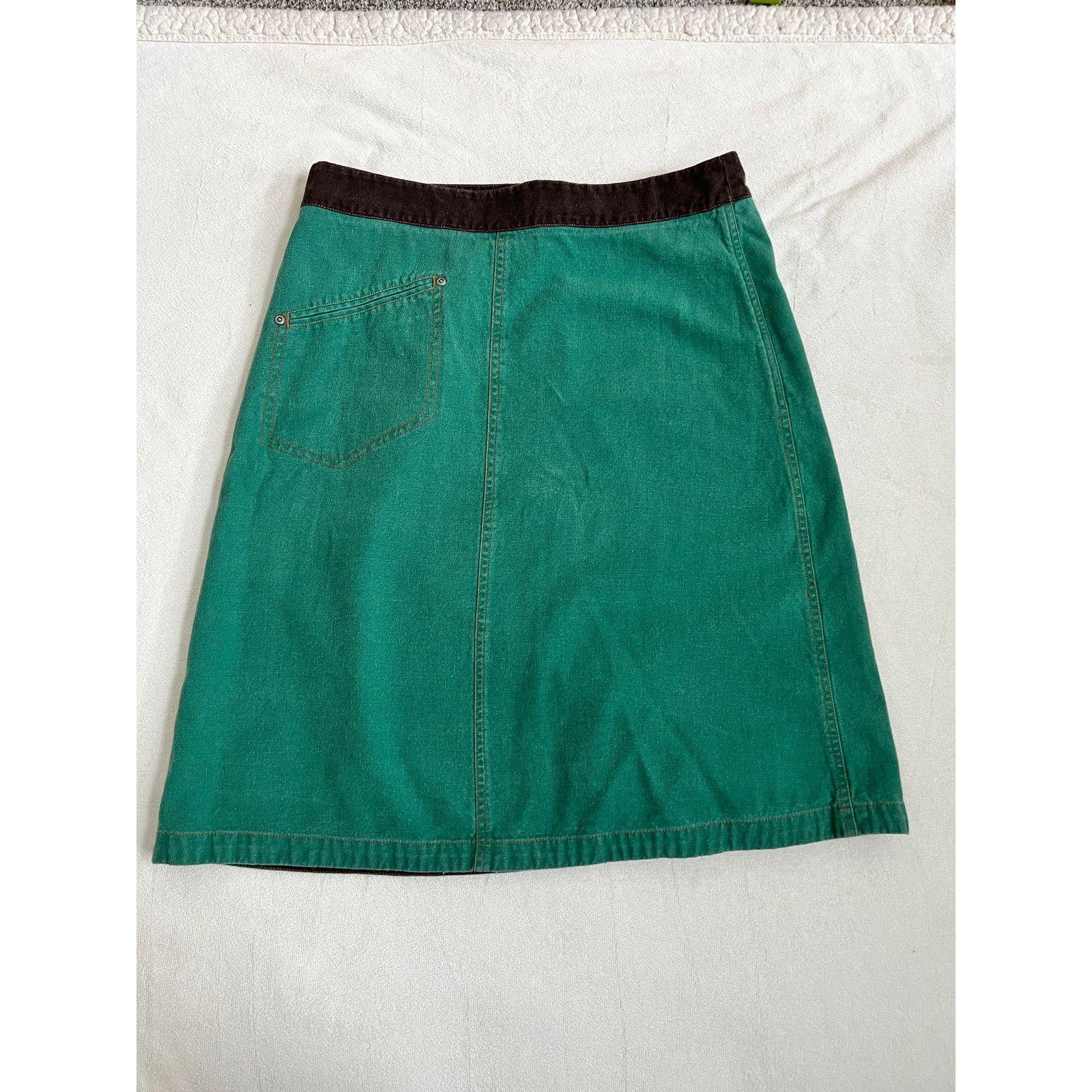 KAVU Kavu Denim Solid Green Knee Length Wrap Skirt Size 10 Size 32" / US 10 / IT 46 - 5 Thumbnail