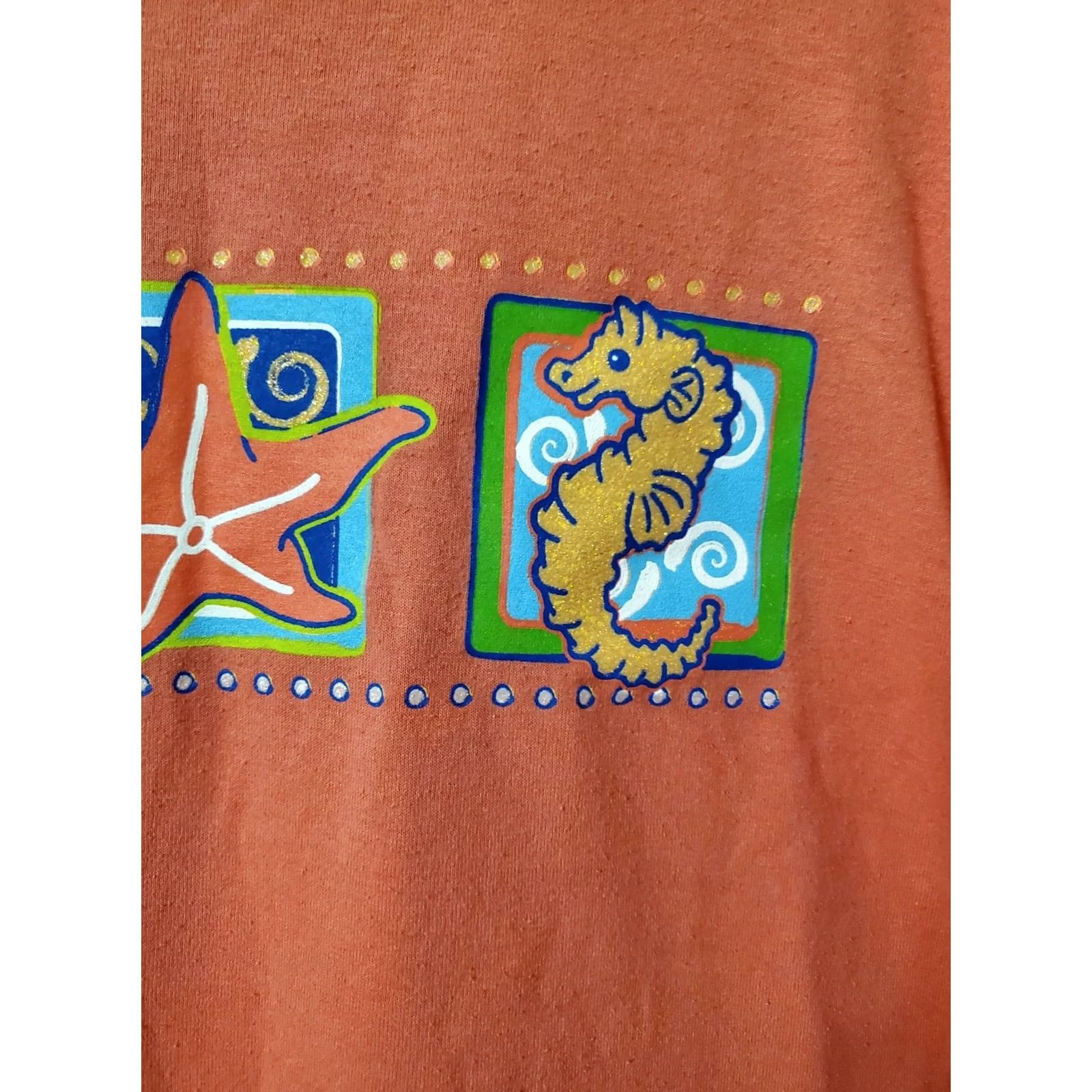Vintage VINTAGE Bobbie Brooks Shirt Women Ocean 90s Graphic Print Orange Short Sleeve Round Neck Pullover Summer Casual Knit Cotton-Polyester Blend BB556 Size S / US 4 / IT 40 - 2 Thumbnail