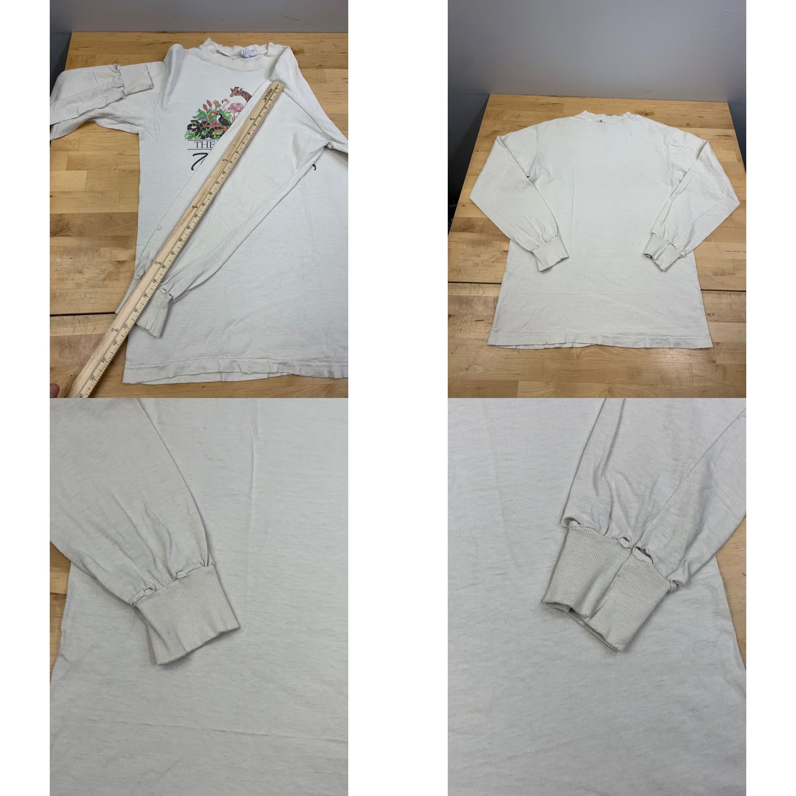 Hanes Vtg San Diego Zoos 70th Birthday Long Sleeve Shirt M White 90s Distress 11690 Size US M / EU 48-50 / 2 - 9 Thumbnail