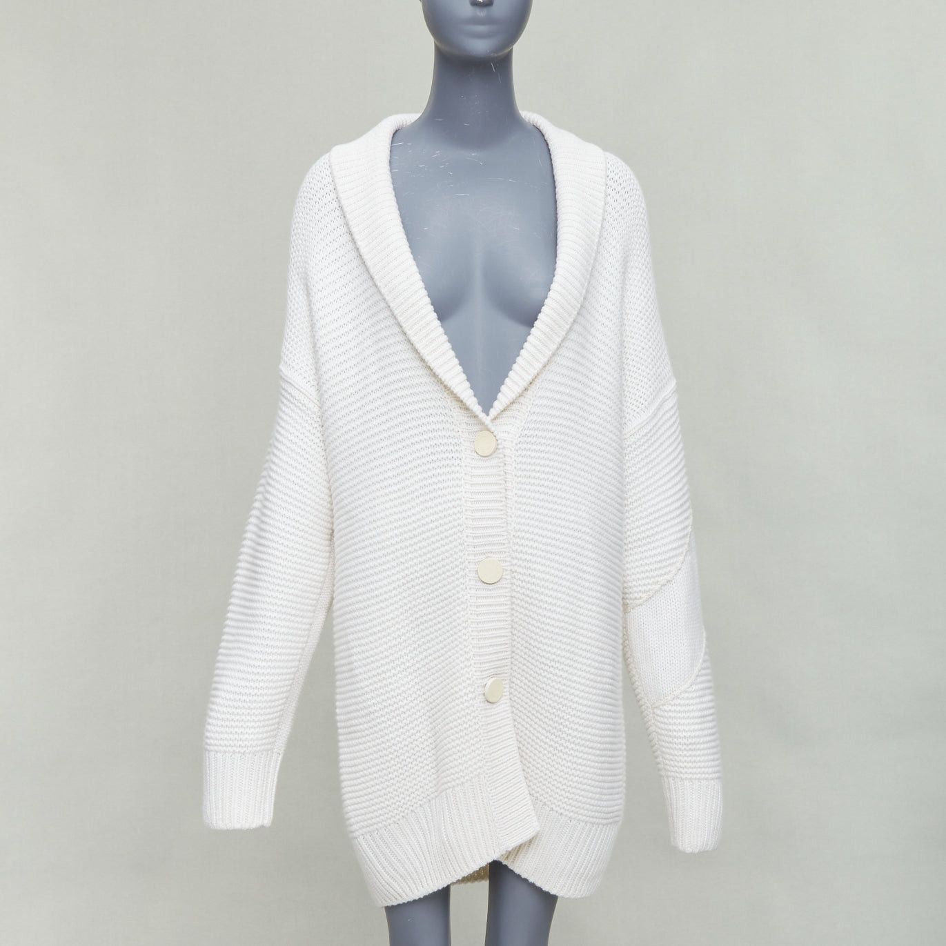 Hermes HERMES 100% cashmere off white leather logo buttons oversized cardigan FR34 XS Size XS / US 0-2 / IT 36-38 - 1 Thumbnail
