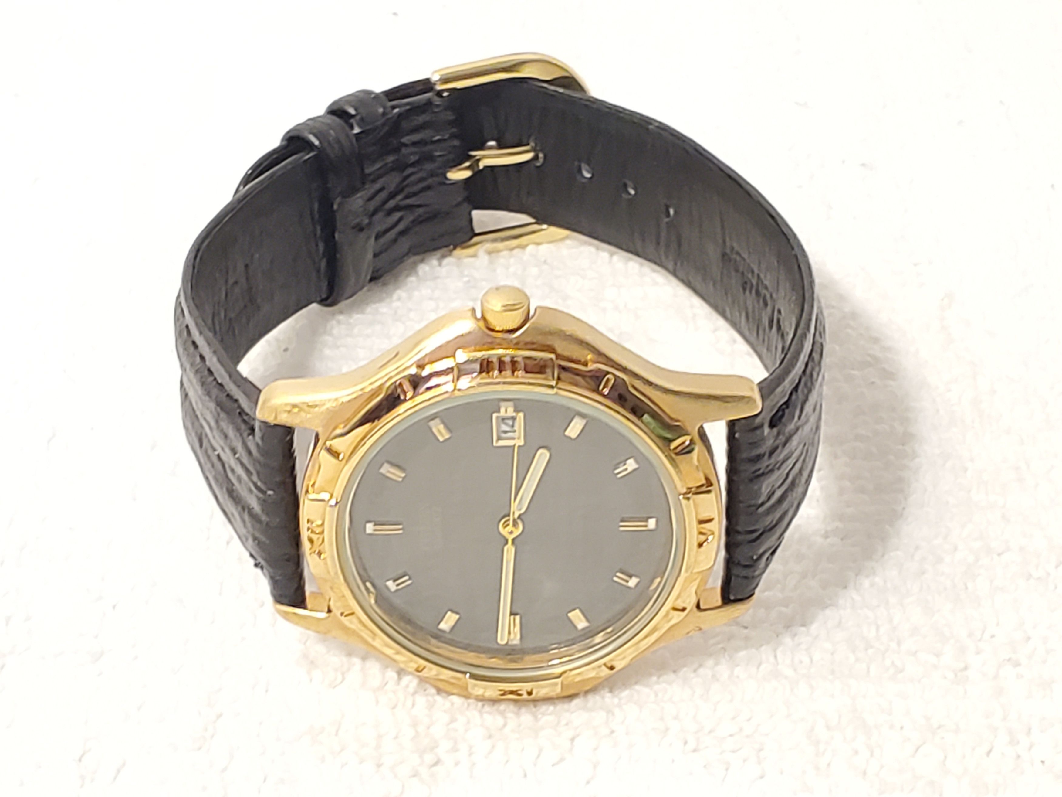 Citizen Vintage Citizen Men's Black Dial Date Watch Leather Strap SS Size 36 - 4 Thumbnail
