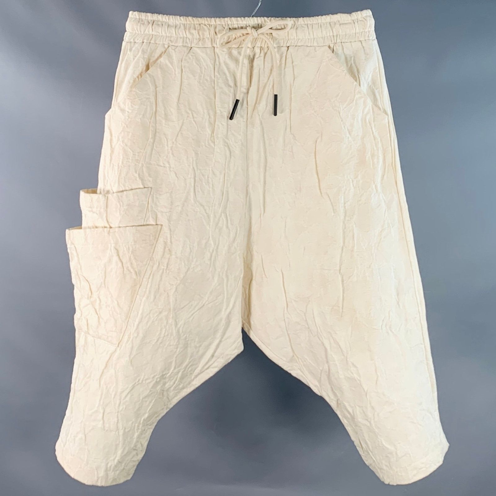 Other Beige Jacquard Cotton Linen Drop Crotch Cropped Casual Pants Size US 34 / EU 50 - 1 Thumbnail