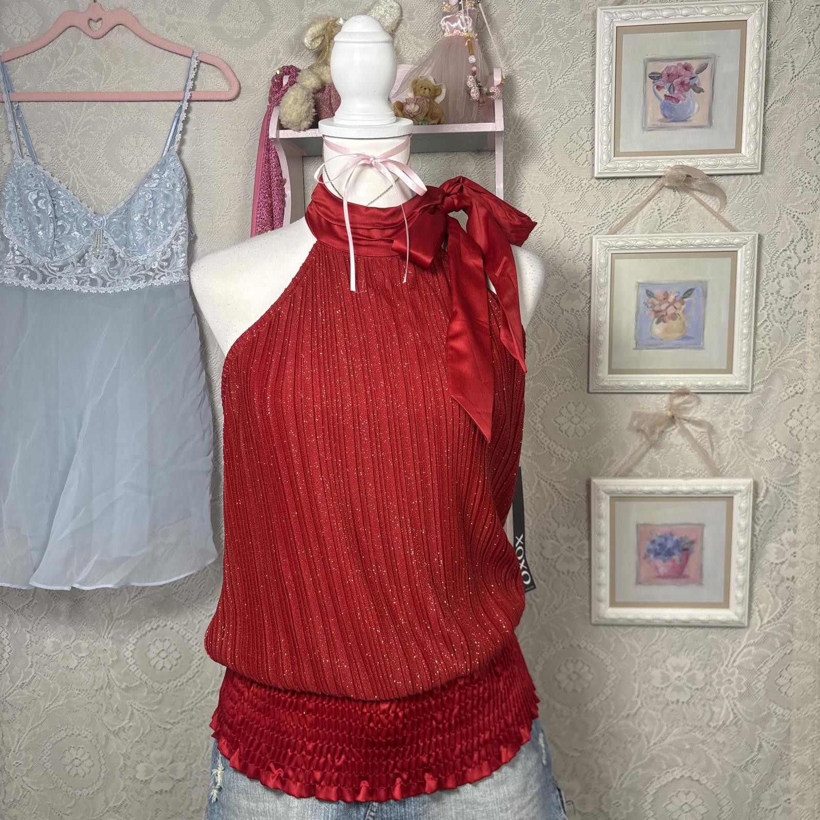 XOXO y2k XOXO red shimmery halter top Size S / US 4 / IT 40 - 1 Thumbnail