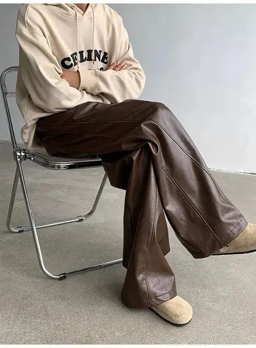 Jean Faux Leather Brown Flare Pants Size US 32 / EU 48 - 7 Thumbnail