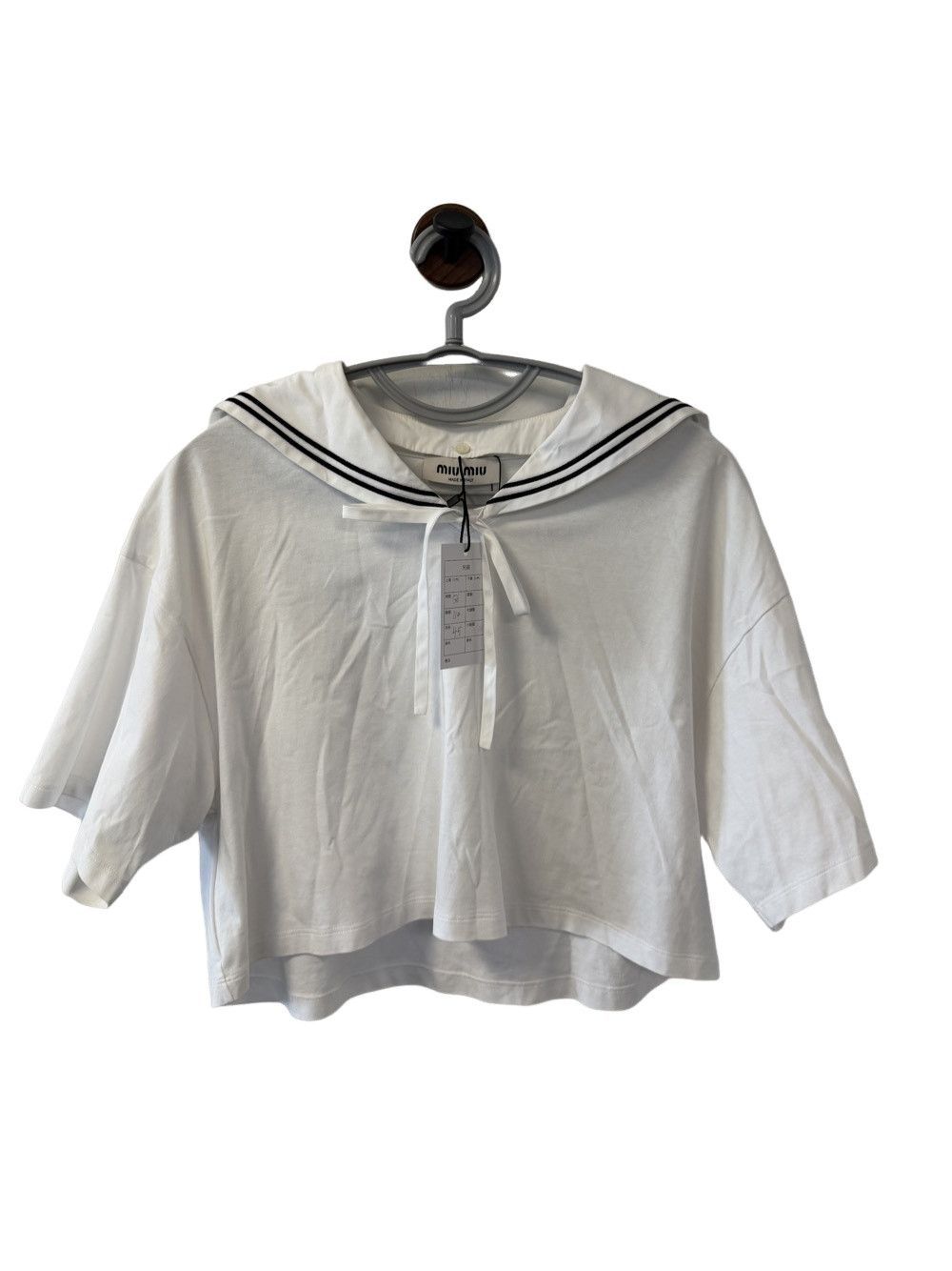 Miu Miu Sailor Collar Logo Cotton T-Shirt XS